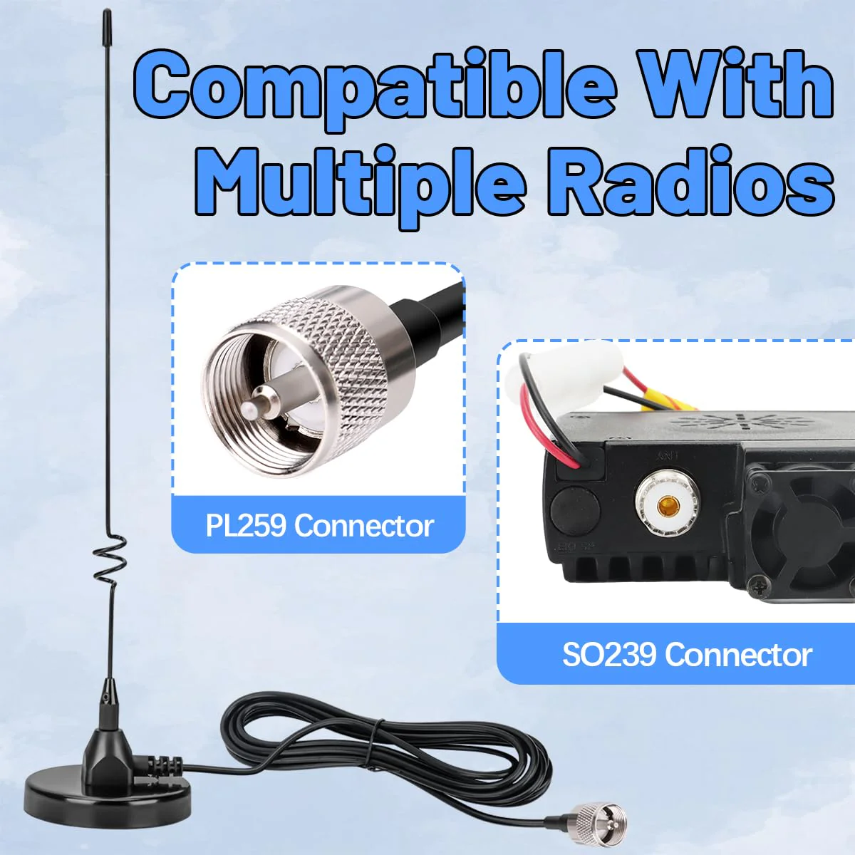 Dual Band Mobile Radio Magnetic Base Heavy Duty Mount Whip Antenna Kit with PL-259 Connector,16.4ft RG58 Cable Compatible for VHF UHF GMRS Car Truck Handheld Ham Radio Two Way Radios Antennas - Image 5