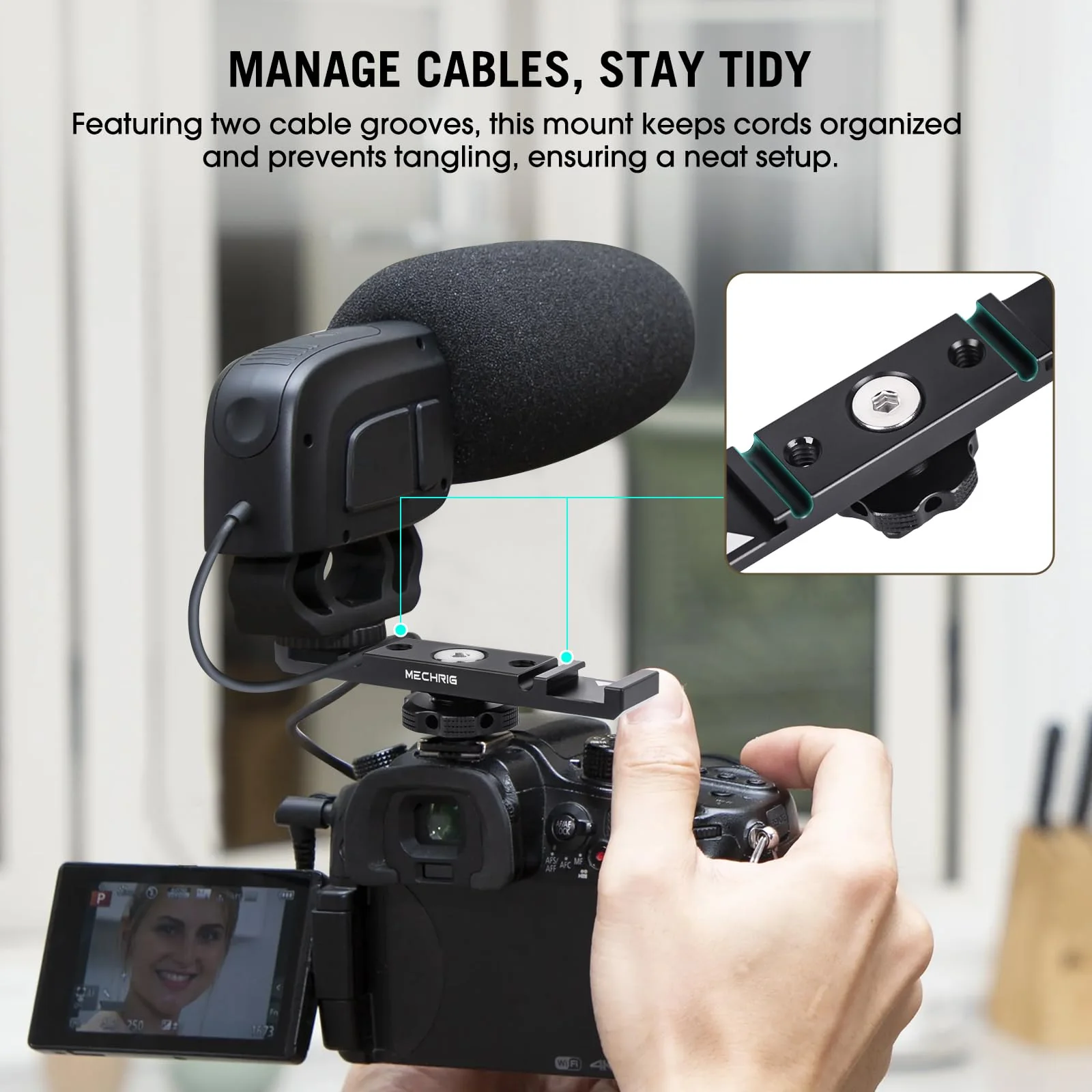 Dual Cold Shoe Extension Bar Mount, Aluminum Dual Hot Shoe Mount Bracket with 1/4" Thread & Cable Slot, Cold Shoe Bracket for DSLR Camera LED Video Light Microphone Monitor (62034) - Image 4