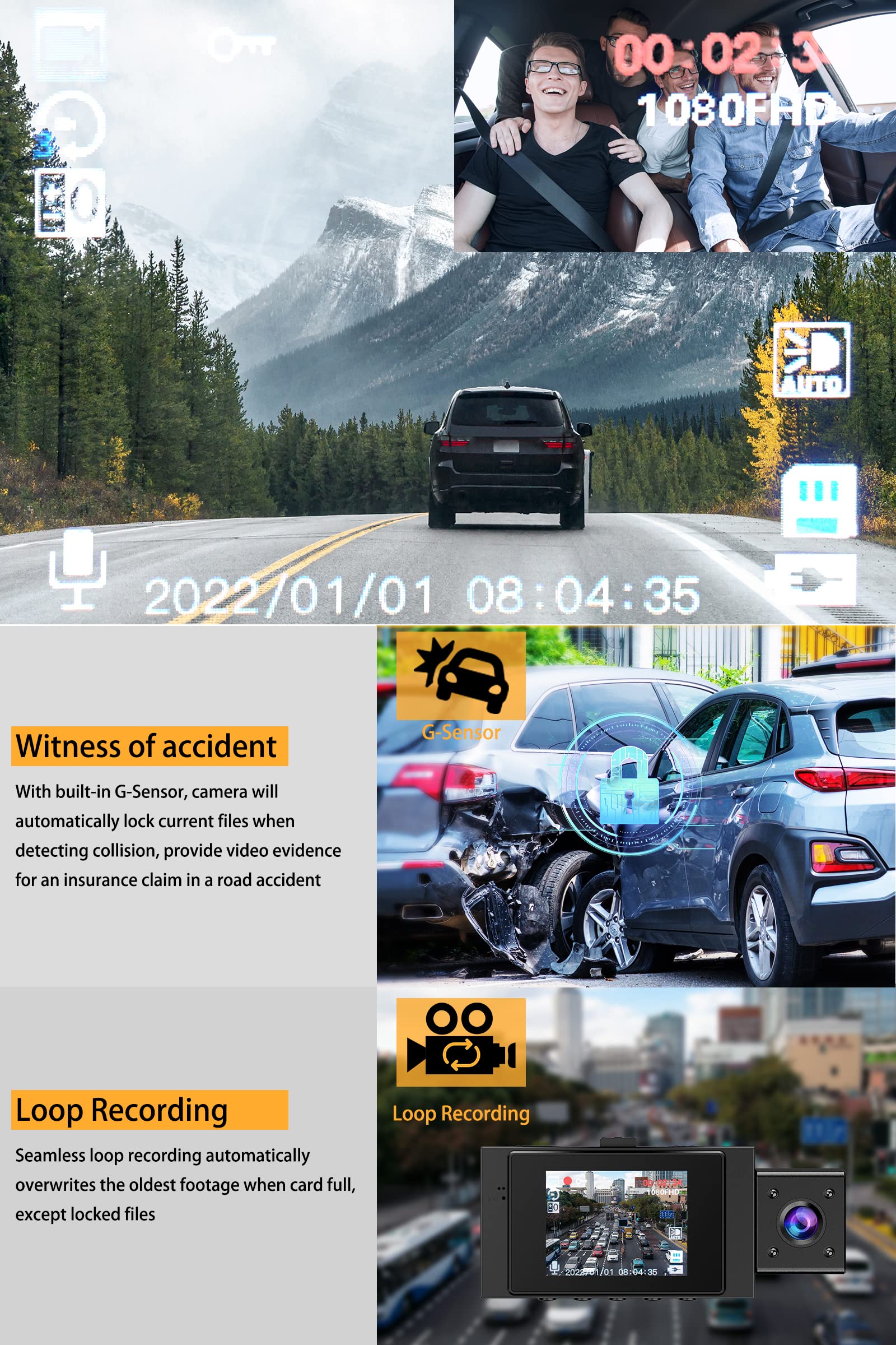 Dual Dash Cam Front and Inside FHD 1080P Dash Camera for Cars Dashcams for Cars with Infrared Night Vision, Car Camera Driving Recorder 24H Park Monitor Motion Detection G-Sensor for Taxi Uber Front and Inside without card - Image 5