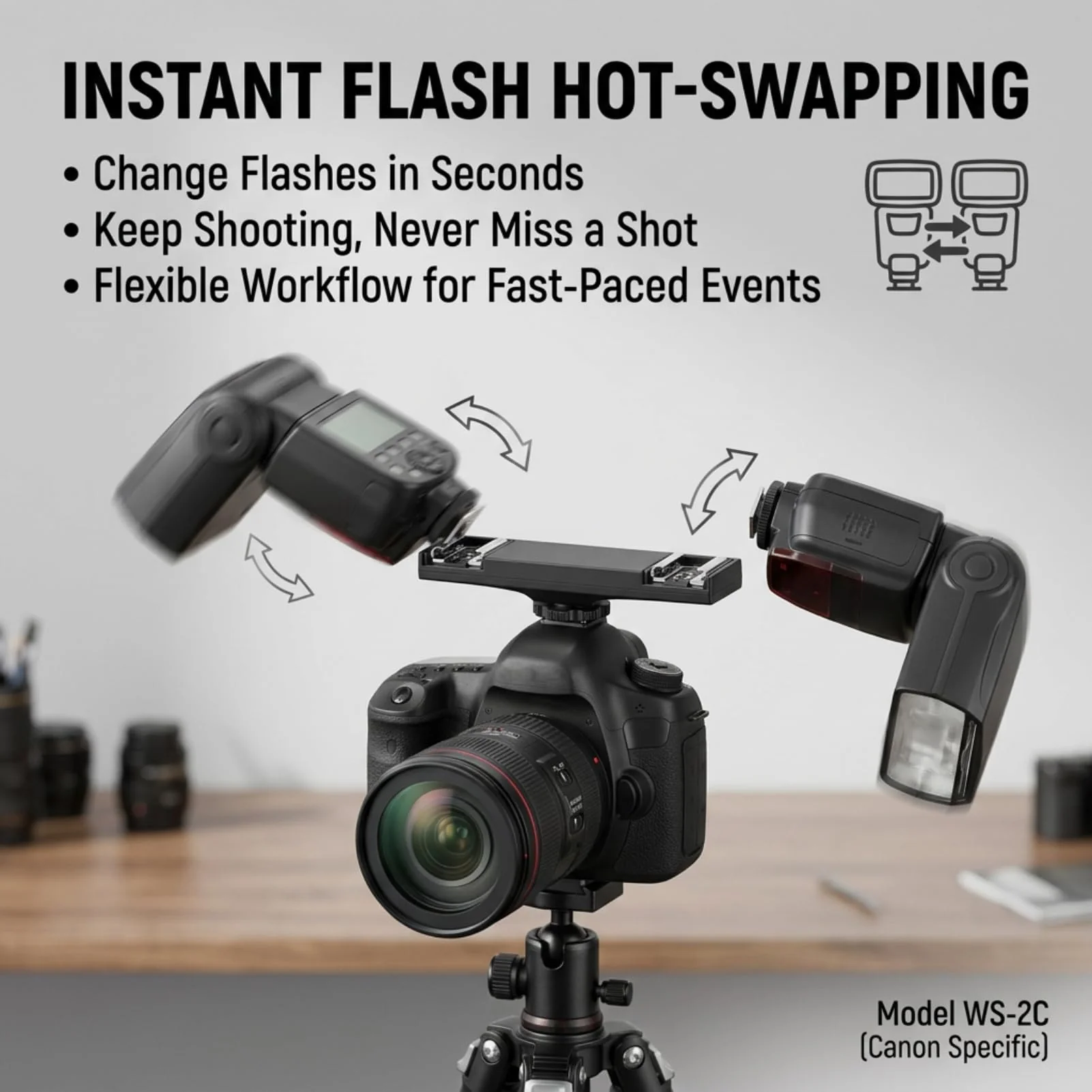 Dual Hot Shoe Splitter Camera Shoe Mounts, Dual Hot Shoe Flash Speedlite Light Bracket for SLR Camera Camcorder, Extension Bar Mount Cold Shoe Extension Bracket (for Canon) For Canon - Image 3