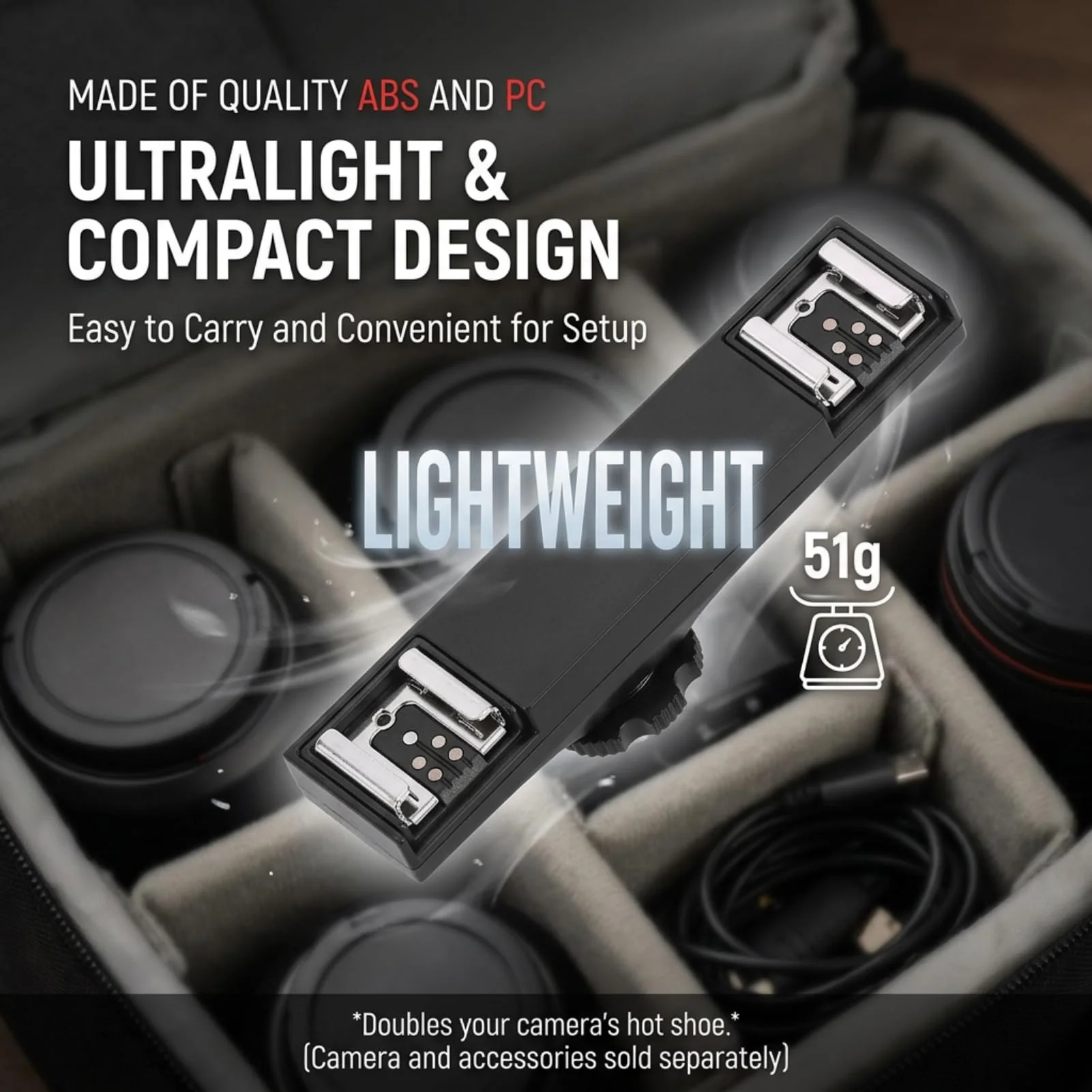 Dual Hot Shoe Splitter Camera Shoe Mounts, Dual Hot Shoe Flash Speedlite Light Bracket for SLR Camera Camcorder, Extension Bar Mount Cold Shoe Extension Bracket (for Canon) For Canon - Image 4