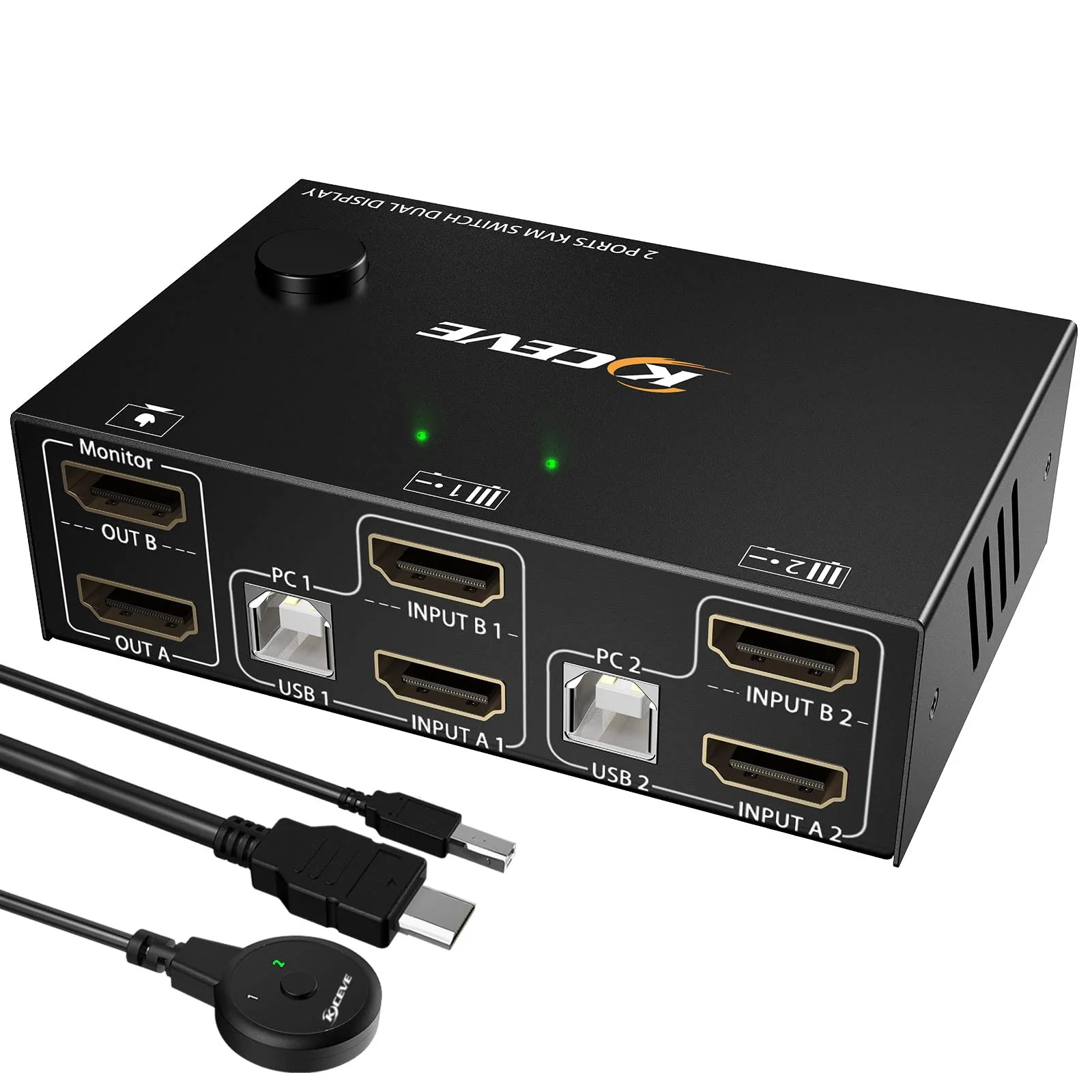 Dual Monitor KVM Switch HDMI 2 Port 4K@60Hz,MLEEDA USB HDMI Extended Display Switcher for 2 Computers Share 2 Monitors and 4 USB 2.0 Hub,Desktop Controller and USB HDMI Cables Included 4K HDMI+HDMI 2 Monitors 2 PC