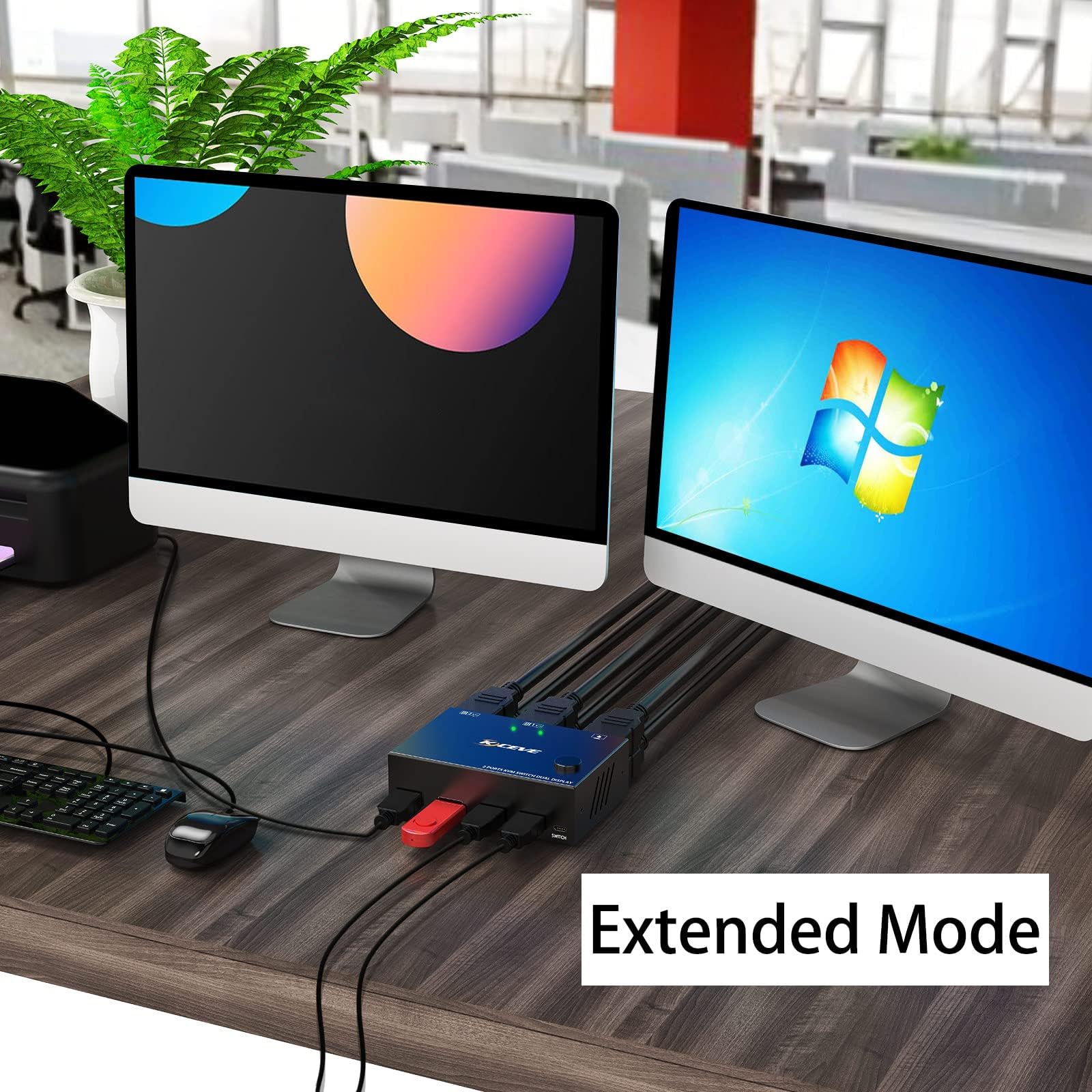 Dual Monitor KVM Switch HDMI 2 Port 4K@60Hz,MLEEDA USB HDMI Extended Display Switcher for 2 Computers Share 2 Monitors and 4 USB 2.0 Hub,Desktop Controller and USB HDMI Cables Included 4K HDMI+HDMI 2 Monitors 2 PC - Image 5