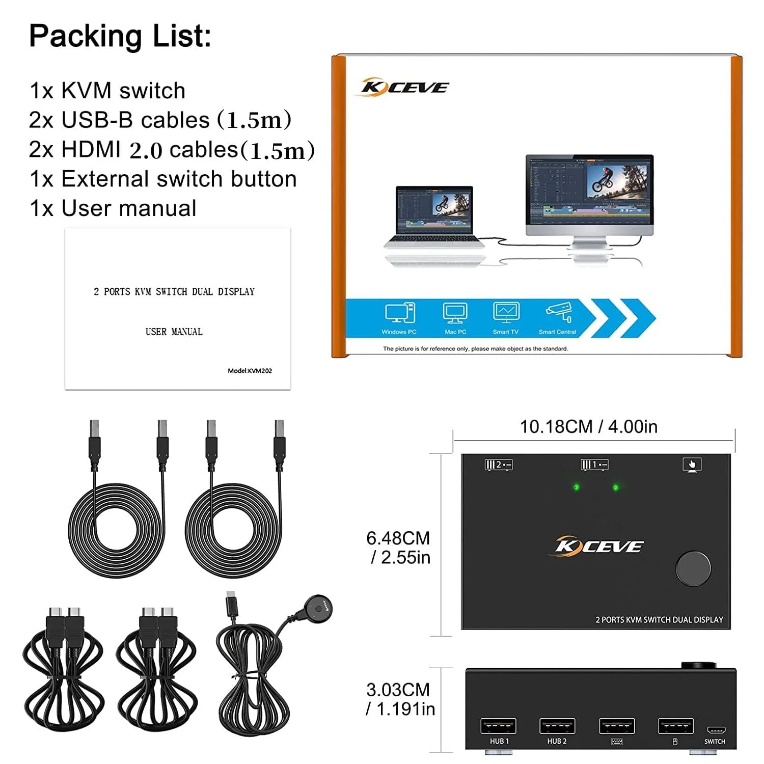 Dual Monitor KVM Switch HDMI 2 Port 4K@60Hz,MLEEDA USB HDMI Extended Display Switcher for 2 Computers Share 2 Monitors and 4 USB 2.0 Hub,Desktop Controller and USB HDMI Cables Included 4K HDMI+HDMI 2 Monitors 2 PC - Image 9