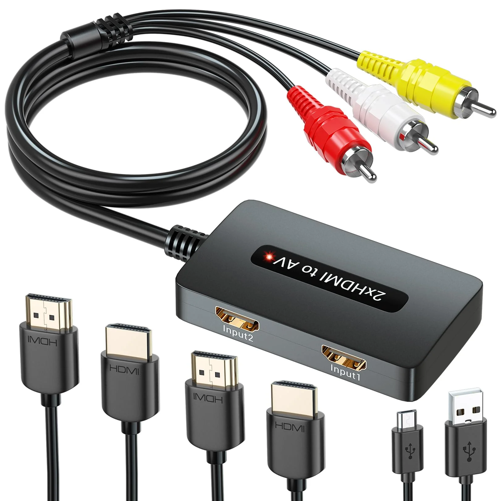 Dual Port HDMI to RCA AV Converter, Support 2 Port HDMI in and Select One to Display on Old TV with RCA(Yellow/White/Red), Compatible with PS3/4, DVD, TV Sticks