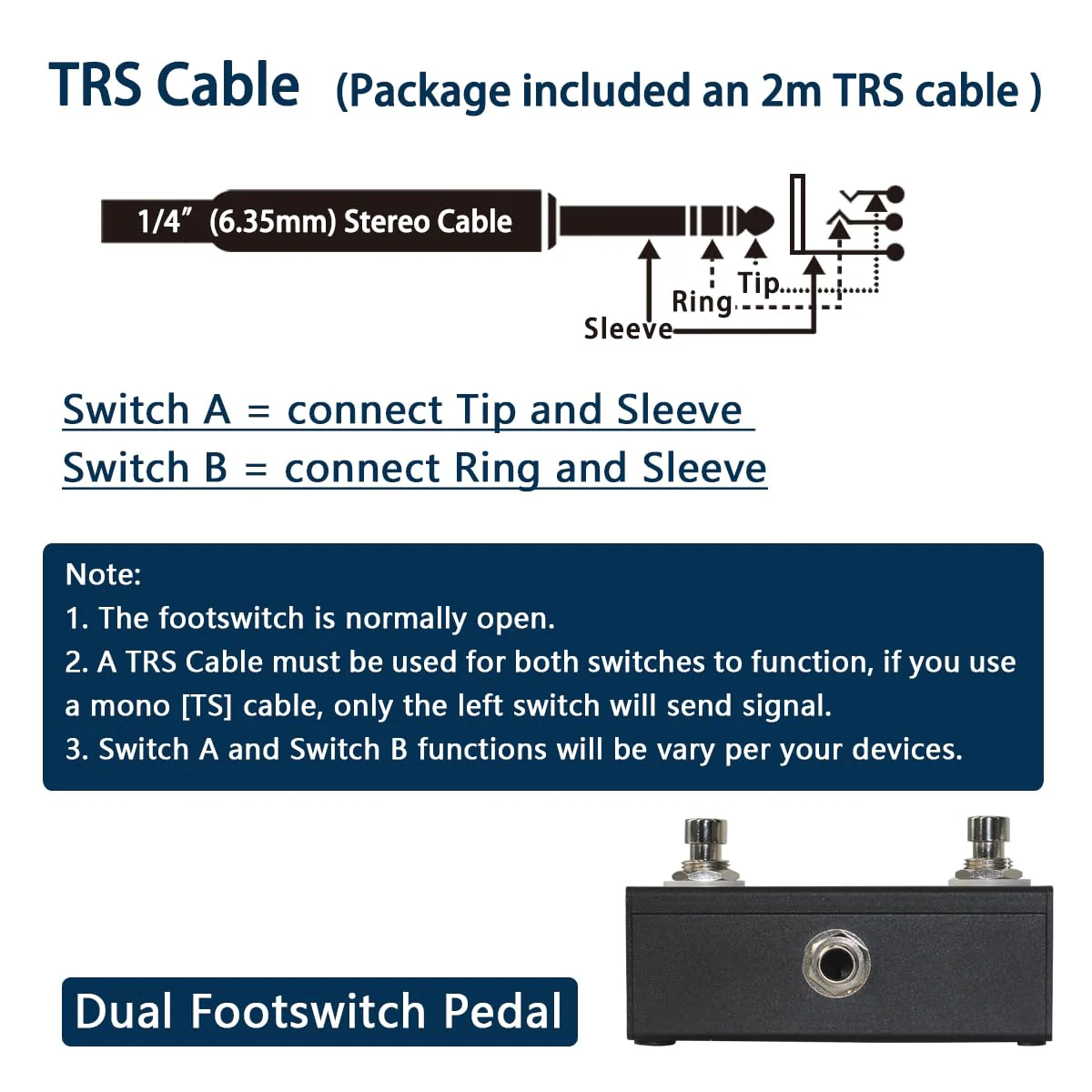 Dual Switch Pedal for Guitar Effect Pedal With TRS Cable (Unlatch Dual Switch) Unlatch Dual Switch - Image 9