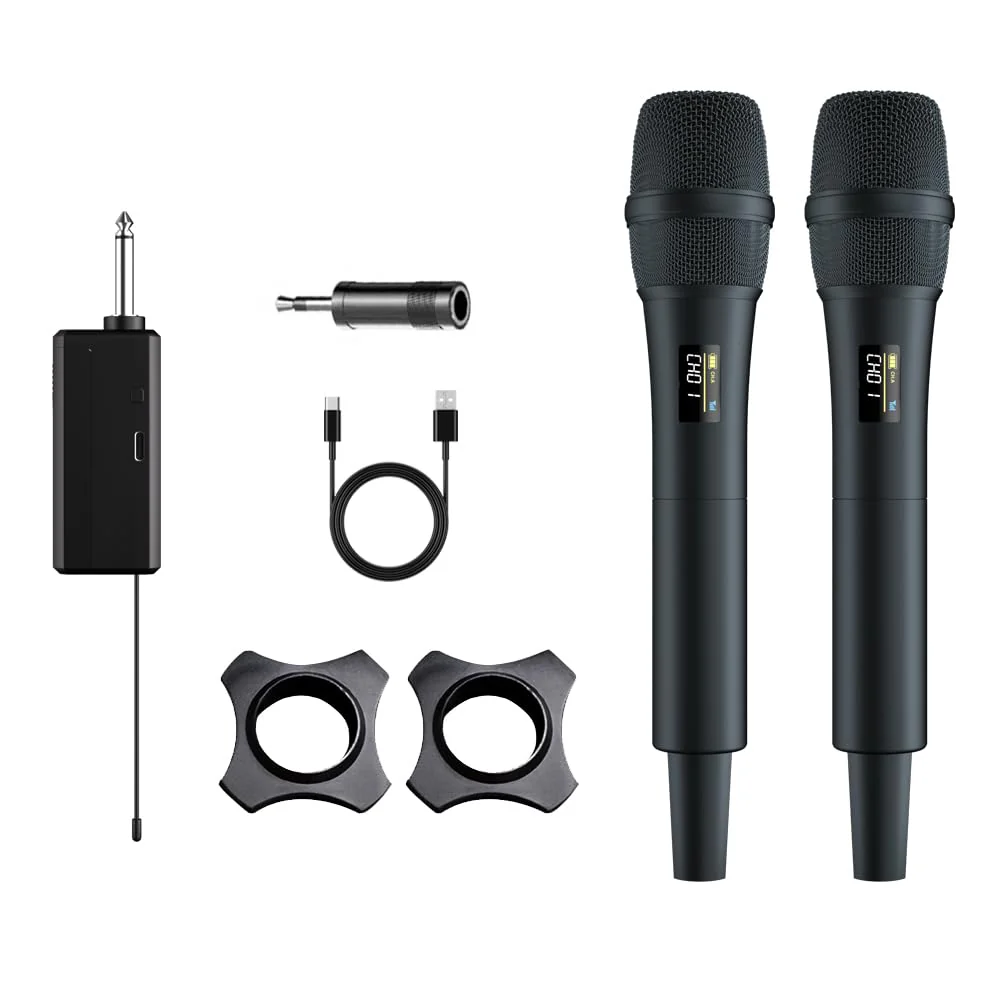 Dual UHF Wireless Microphone System - 2 Handheld Mics, 160ft Range, Noise Cancelling & Rechargeable for DJ/Live Performance, Business Meeting, karaoke singing mic, Recording Anti-Interference