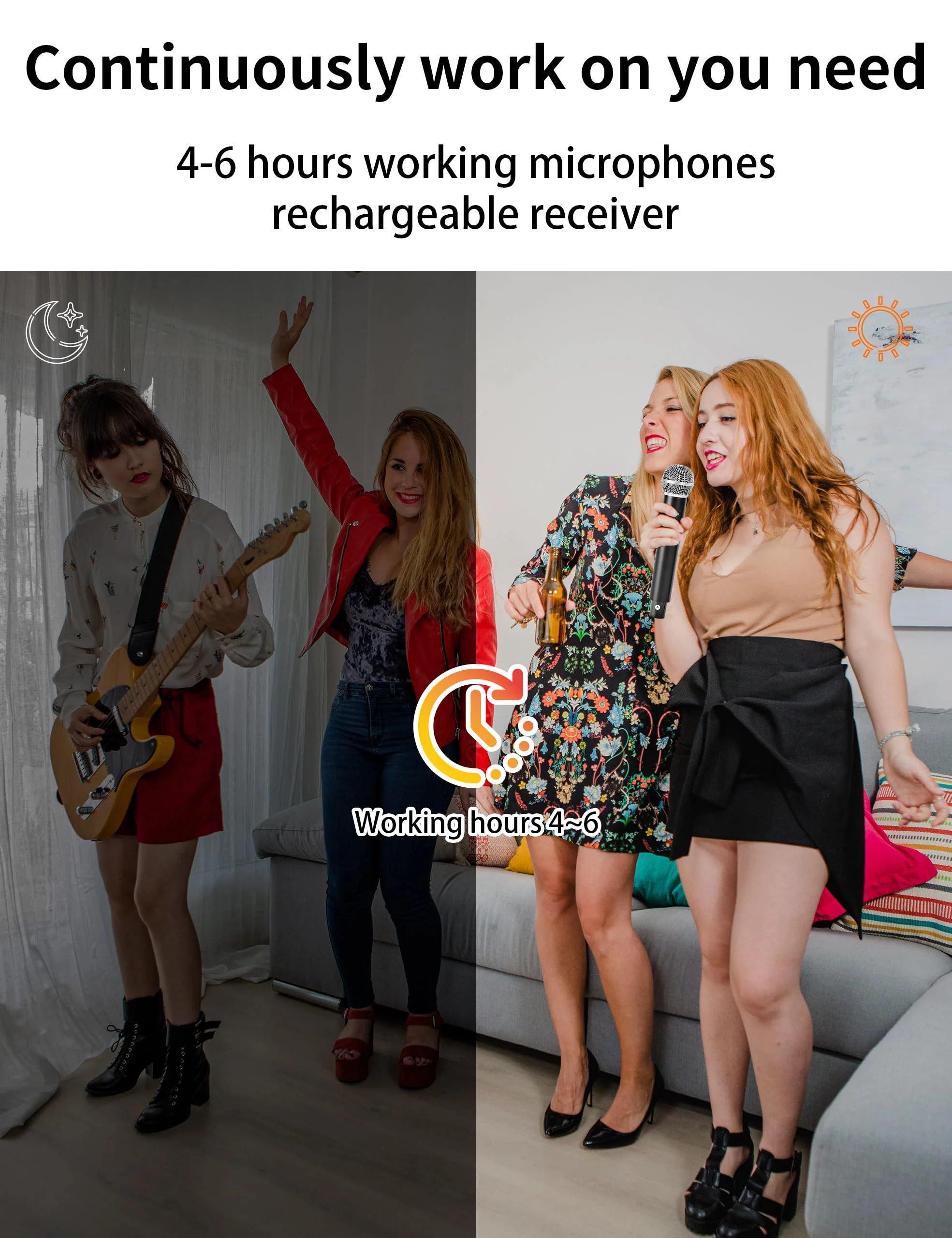 Dual Wireless Microphones Karaoke for Singing, Cordless Dynamic Microphone System for Long-Distance Use, with Rechargeable UHF Receiver, Perfect for Karaoke, Church, Speech, Wedding, Party - Image 5
