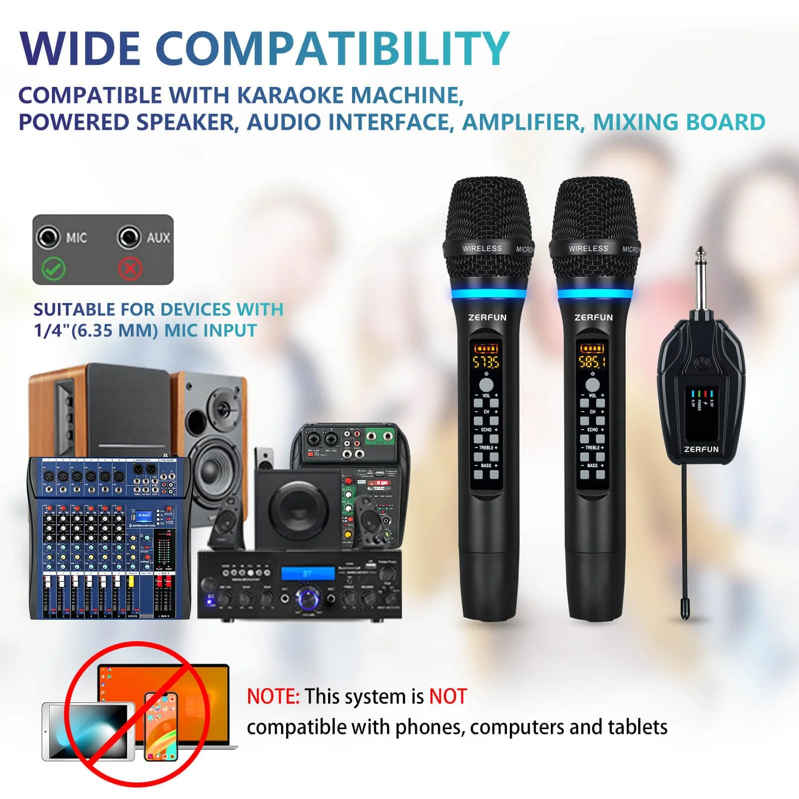 Dual Wireless Microphones Rechargeable, UHF Metal Wireless Mic System Cordless Microphone Professional with Echo Treble BASS VOL Channel Control for Karaoke Singing Church Events WM-2 A - Image 2