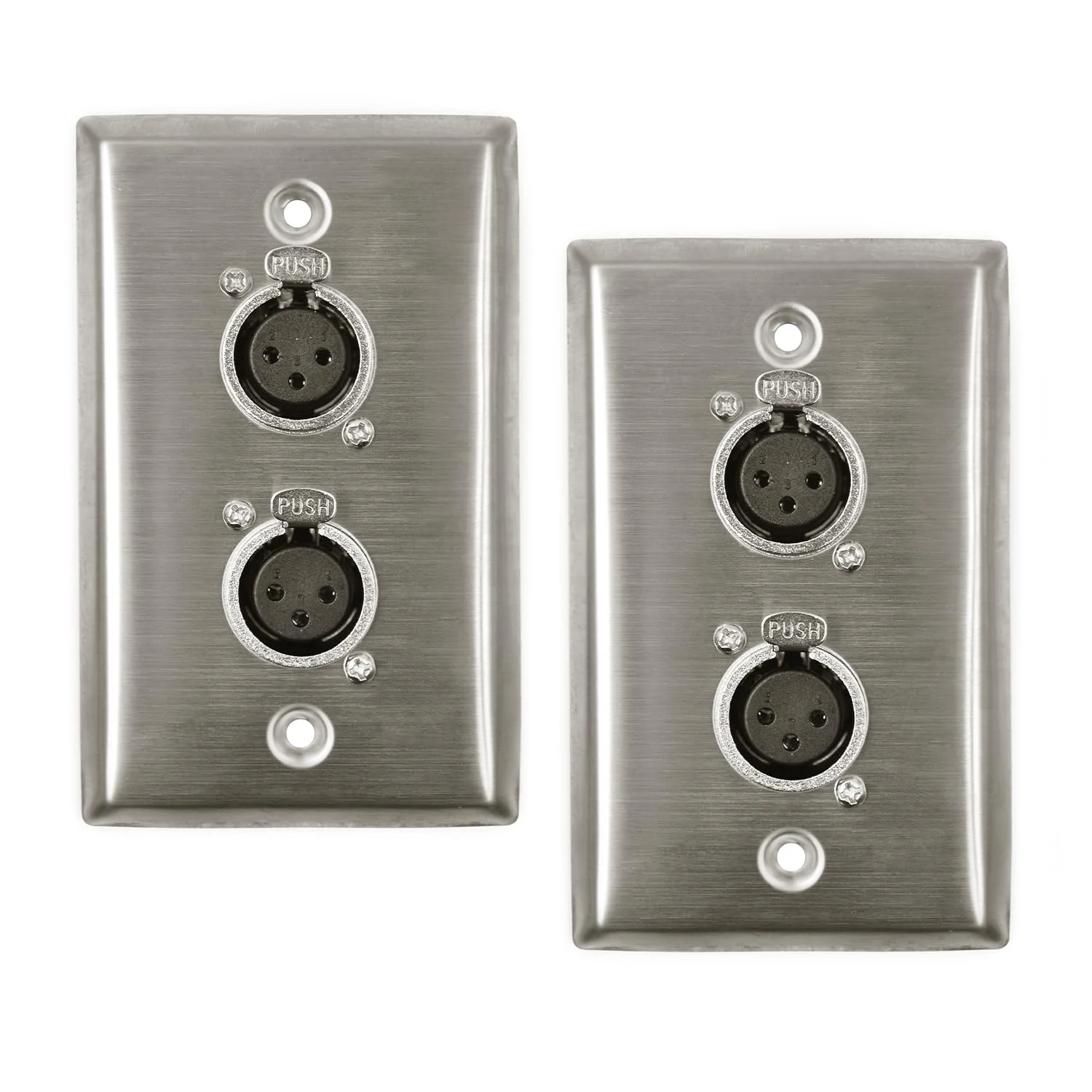 Dual XLR Plugs and Plates Audio Speakers Dual XLR Female Connectors Stainless Steel Wall Plate (2pack) Silver Dual XLR Female Plate(V)