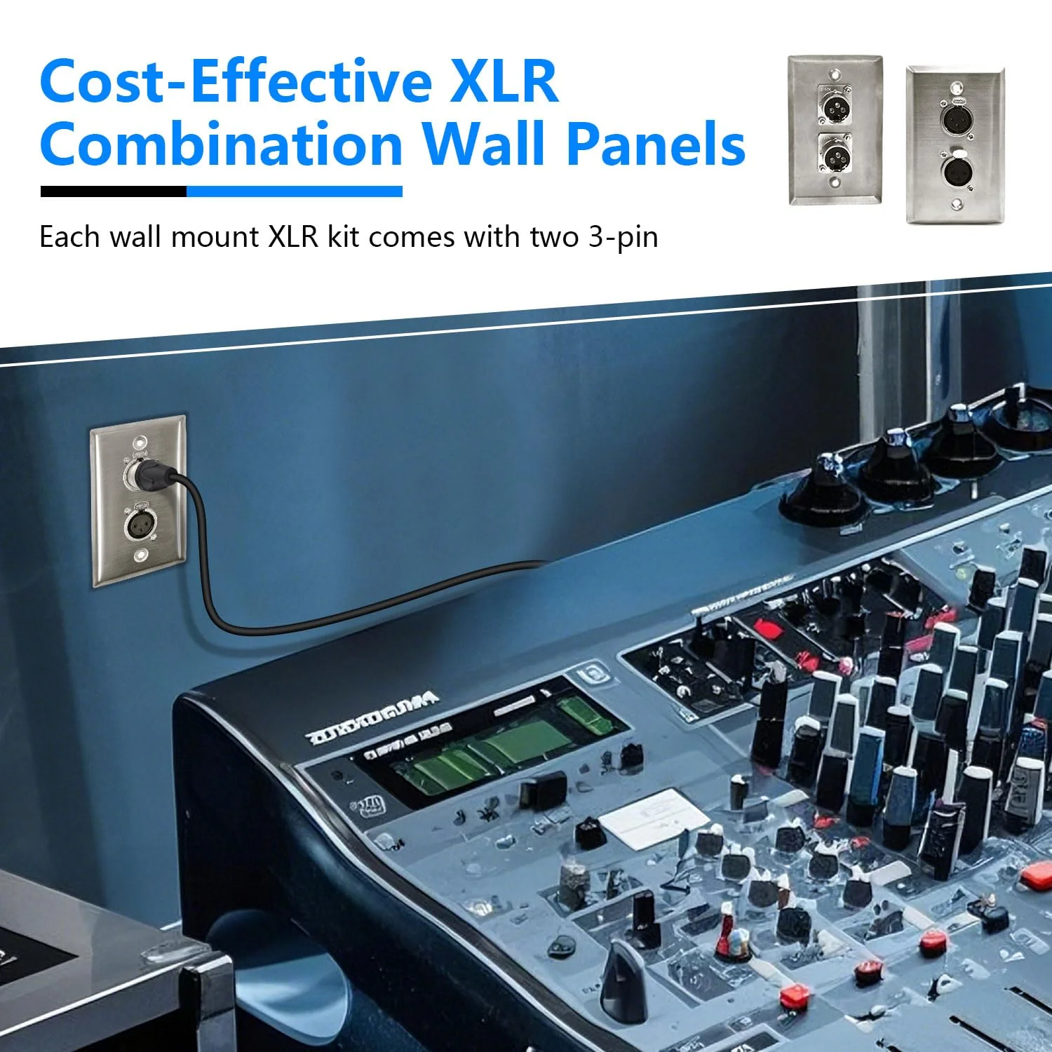 Dual XLR Plugs and Plates Audio Speakers Dual XLR Female Connectors Stainless Steel Wall Plate (2pack) Silver Dual XLR Female Plate(V) - Image 3