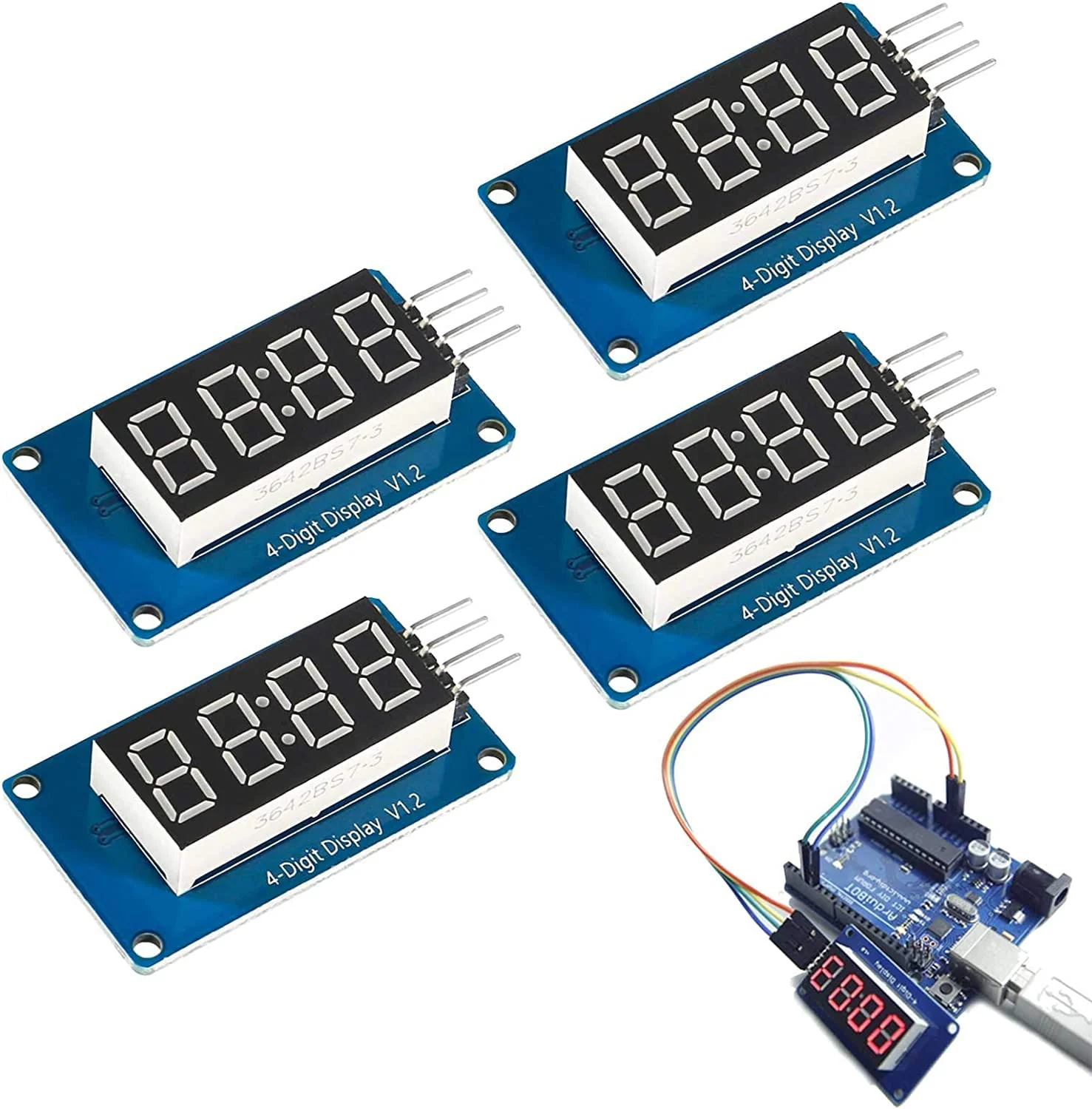 DUBEUYEW Display Module TM1637 0.36 Inch 4 Character 7 Segment 4 Bits Red Digital Tube for Arduino Driver Board (Pack of 4)