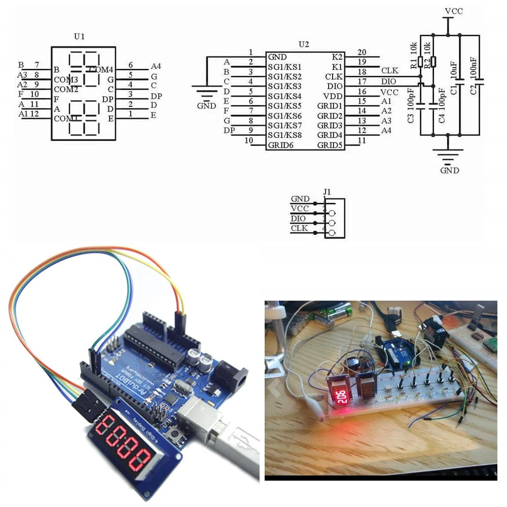 DUBEUYEW Display Module TM1637 0.36 Inch 4 Character 7 Segment 4 Bits Red Digital Tube for Arduino Driver Board (Pack of 4) - Image 6