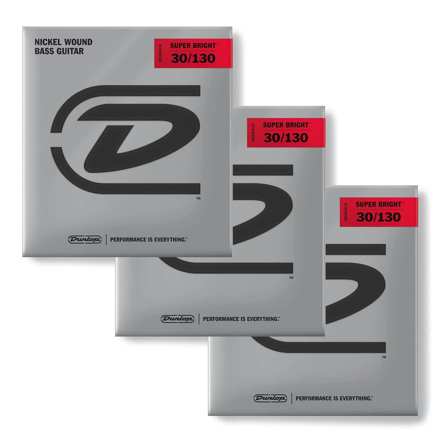 Dunlop DBSBN30130 Super Bright Bass Strings - Nickel Wound - Medium, .030-.130, 6 Strings/Set (3 Pack)