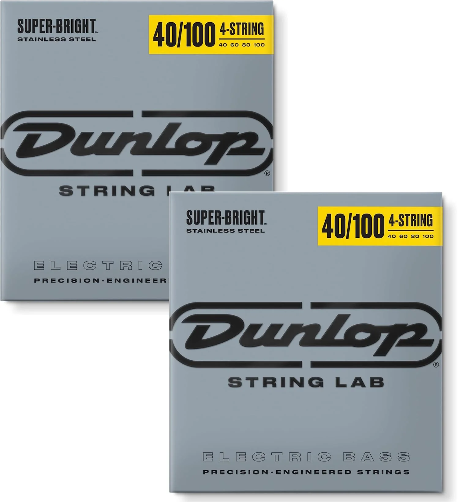 Dunlop DBSBS40100 Super Bright Bass Strings, Stainless Steel, Light, .040-.100, 4 Strings/Set (2 Pack)