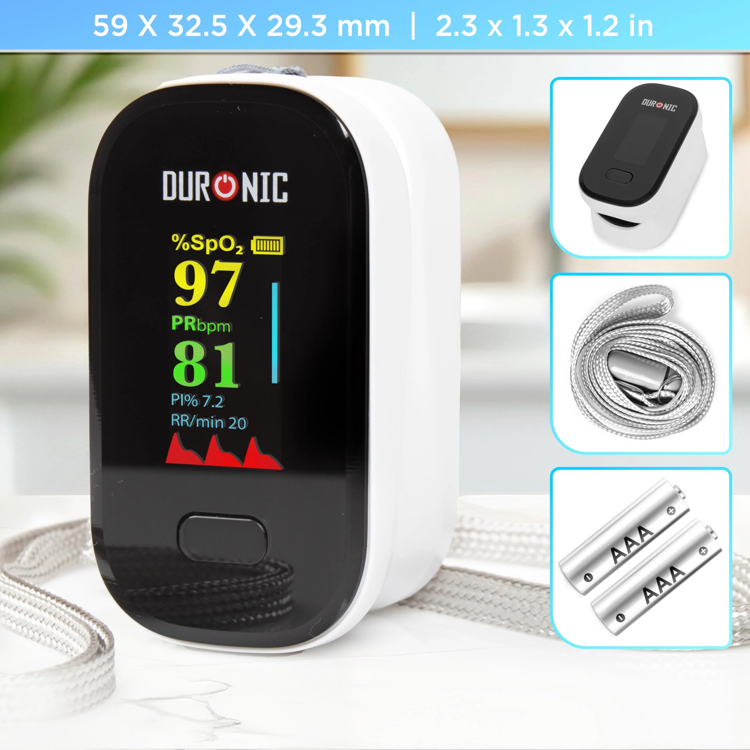 Duronic OX02 Pulse Oximeter Measuring Oxygen Saturation (SpOâ‚‚) in Blood Oximeter for Home Pulse Oximeter for Painless Finger Application - Image 2