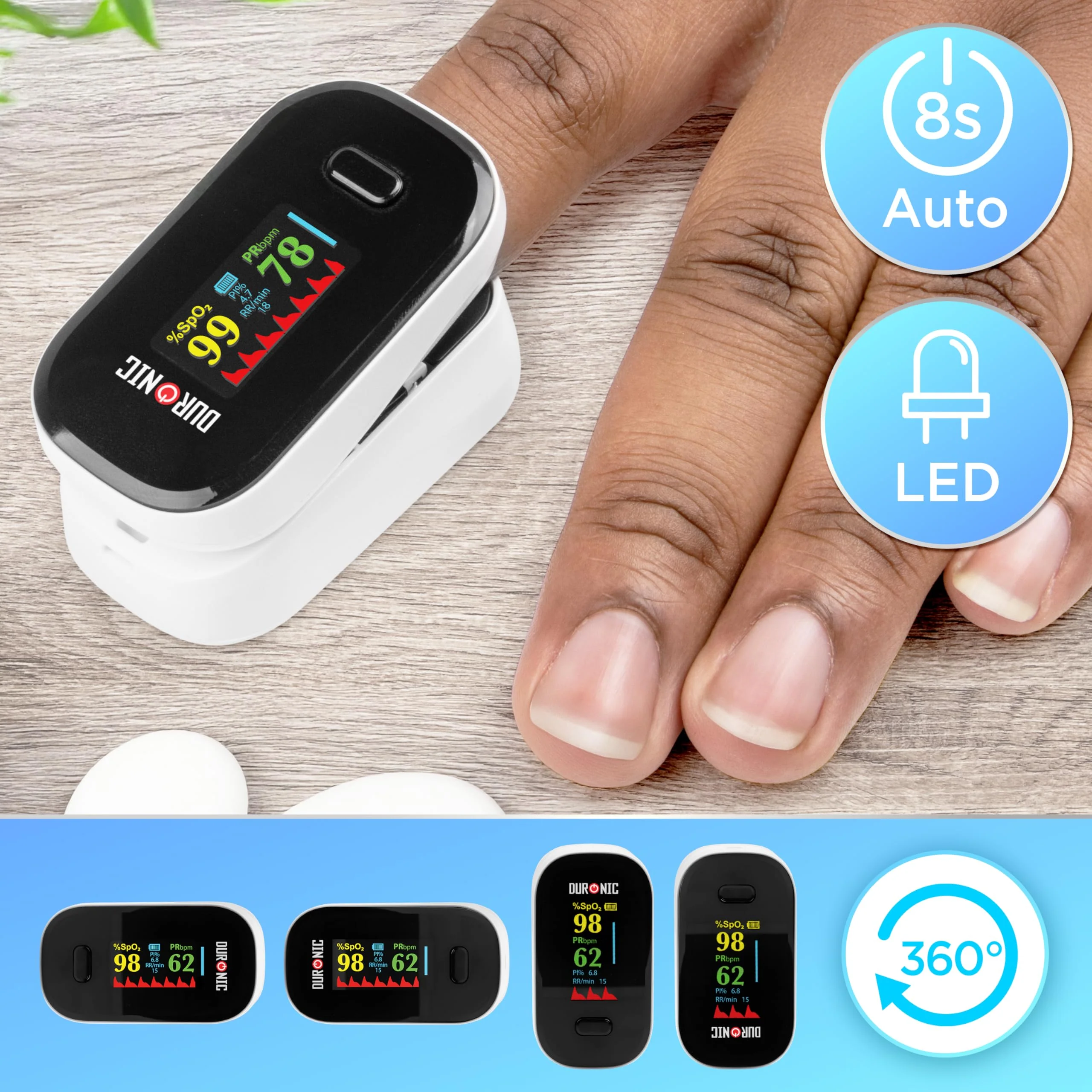 Duronic OX02 Pulse Oximeter Measuring Oxygen Saturation (SpOâ‚‚) in Blood Oximeter for Home Pulse Oximeter for Painless Finger Application - Image 7