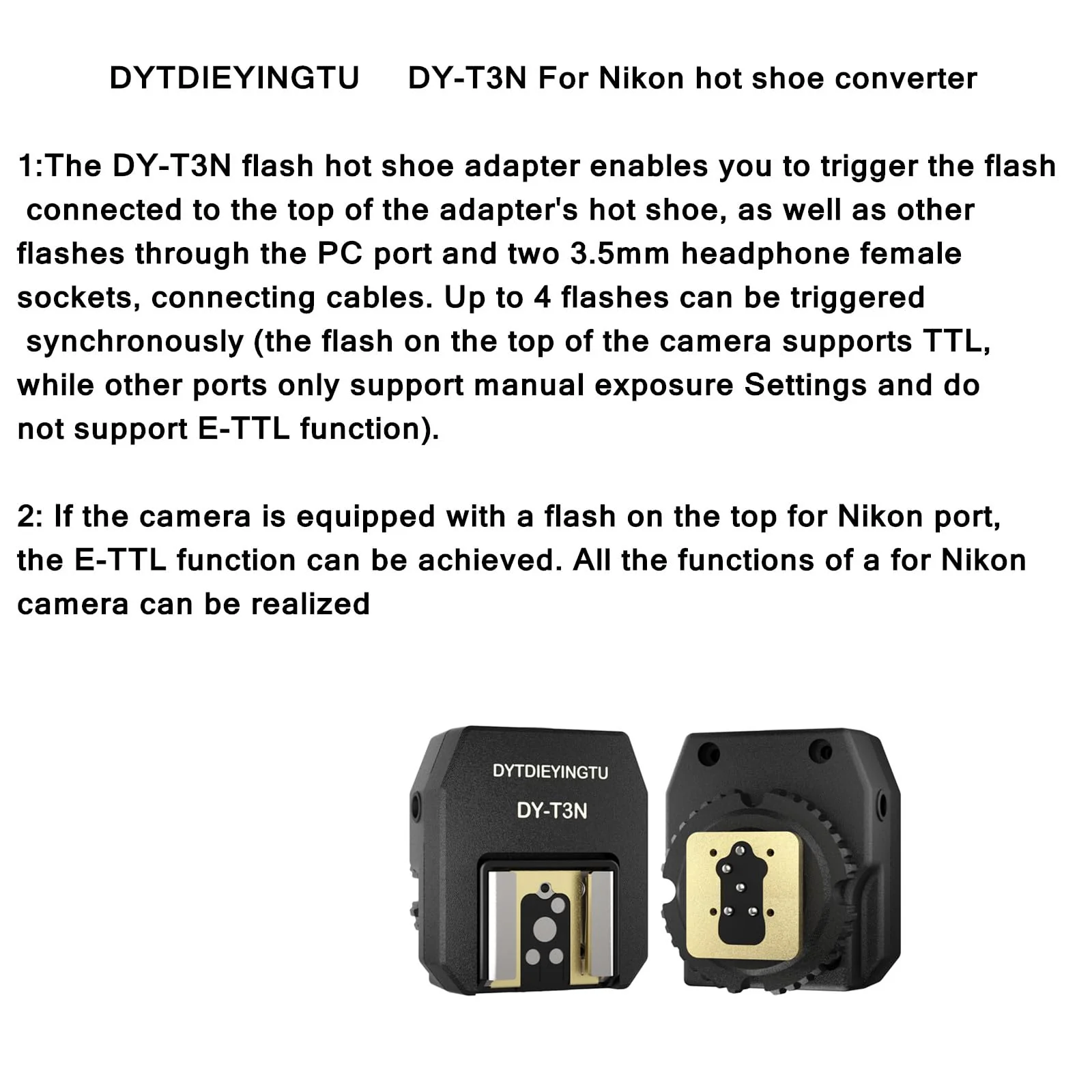 DY-T3N for Nikon Camera Flash hot Shoe Converter Adapter, Small Flash Godox iT30 im20/30, Height-Increasing Multi-Flash Trigger, Extended Body Universal Accessory (DY-T3N N01) DY-T3N N01 - Image 4