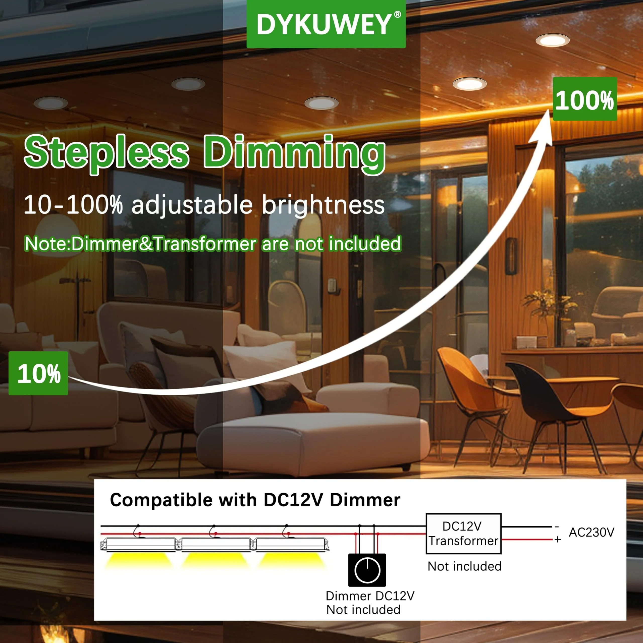 DYKUWEY Set of 4 LED Recessed Spotlights, 12 V, 3 W, Recessed Spotlights, LED Flat Hole 55-58 mm and 14 mm Flat, LED Spot 12 V IP44 Dimmable Ceiling Spotlight, Furniture Recessed Spotlights (Nickel Nickel Warm White 3000 K - Image 5
