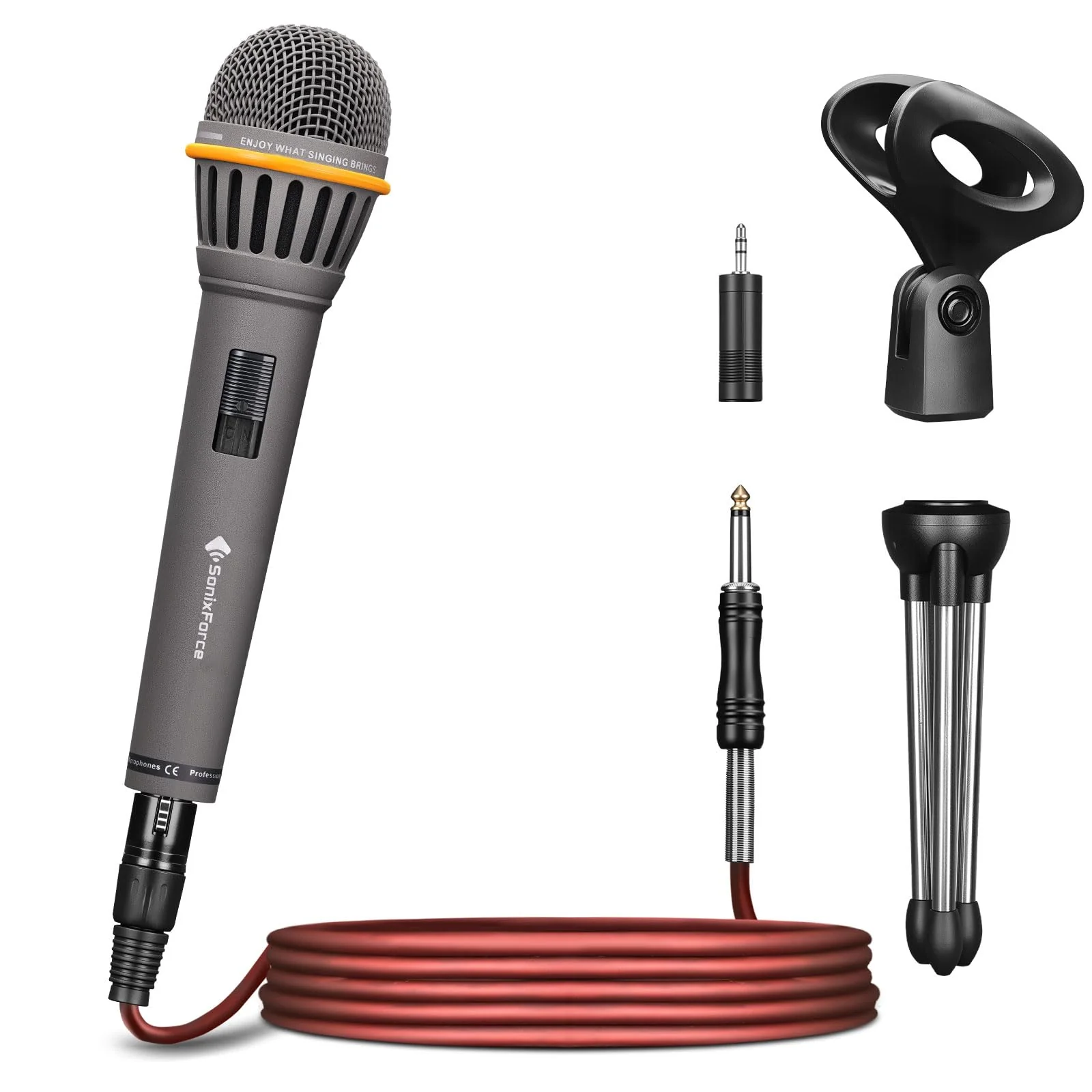 Dynamic Microphone - Vocal Microphone for Singing - Handheld Wired Microphones with 16ft XLR to 1/4" Audio Cable - Mic for Speaker, Mixer, Amplifier & Karaoke Machine (Matte Grey) Matte Grey