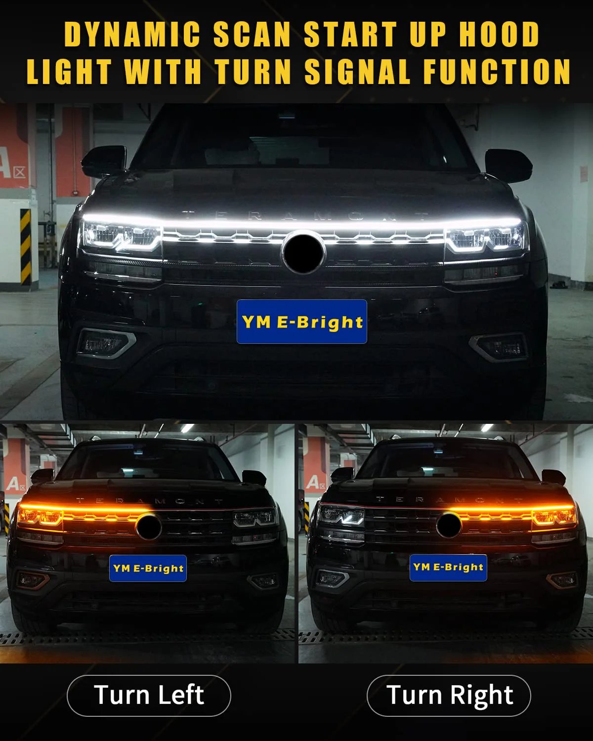 Dynamic Scan Start Up Hood Light Strip Sequential Flowing Turn Signal Lights Flexible DRL Daytime Running Light Car Led Light Strip Exterior,Dual Color Amber White Switchback 12V 70inch (1 Set) White/Amber Switchback 70 inches - Image 2