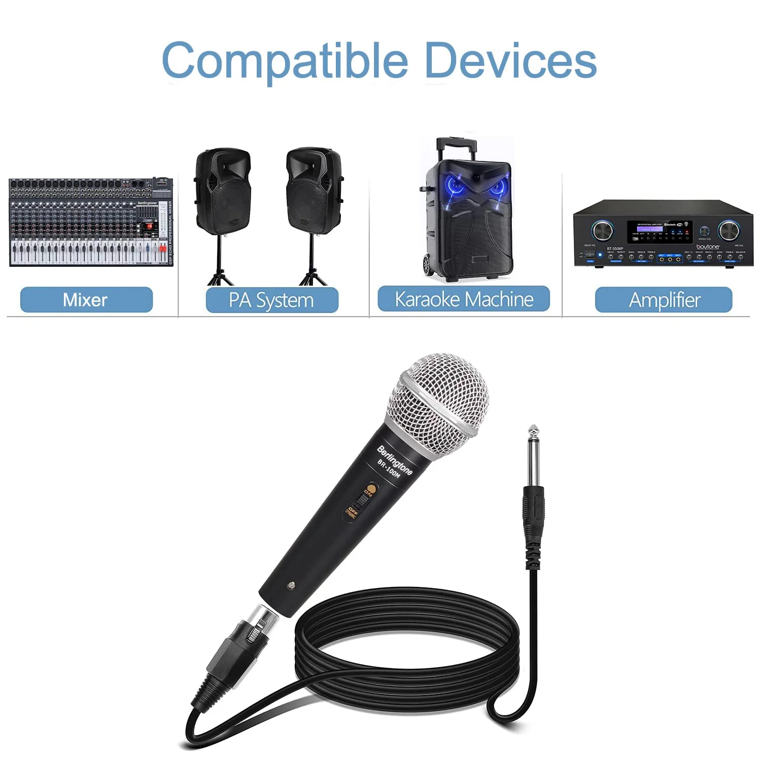 Dynamic Vocal Microphone - Metal Casing, Microphone for Singing, Speaking, Wired, 25ft XLR Cabel, Cardioid, with ON/Off Switch, Black/Silver - Image 7