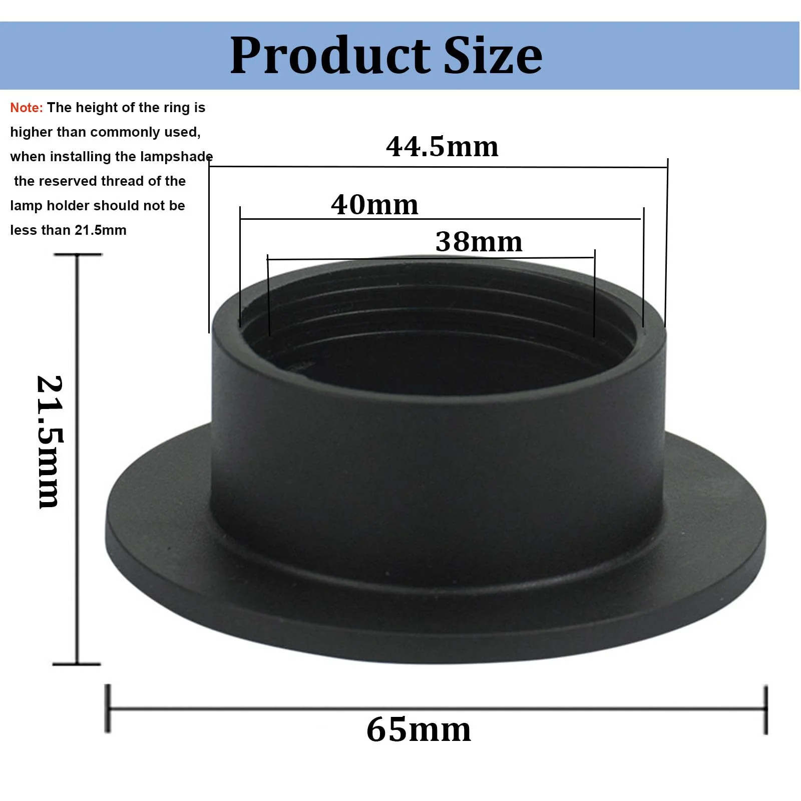 E26 E27 Light Socket Shade Ring,21.5mm/0.85inch Height Plastic Lamp Shade Collar Rings,Light Fixture Parts of Retainer Rings,Lock E26 E27 Socket with Thread Diameter 1-1/2 Inches (Black,4-Pack) Black,4-Pack - Image 2
