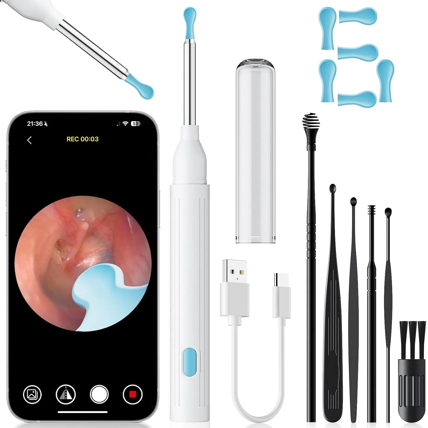 Ear Wax Remover Otoscope, 1080P HD WiFi Ear Cleaner with Camera Ear Endoscope Ear Cleaning for Phone, (White)