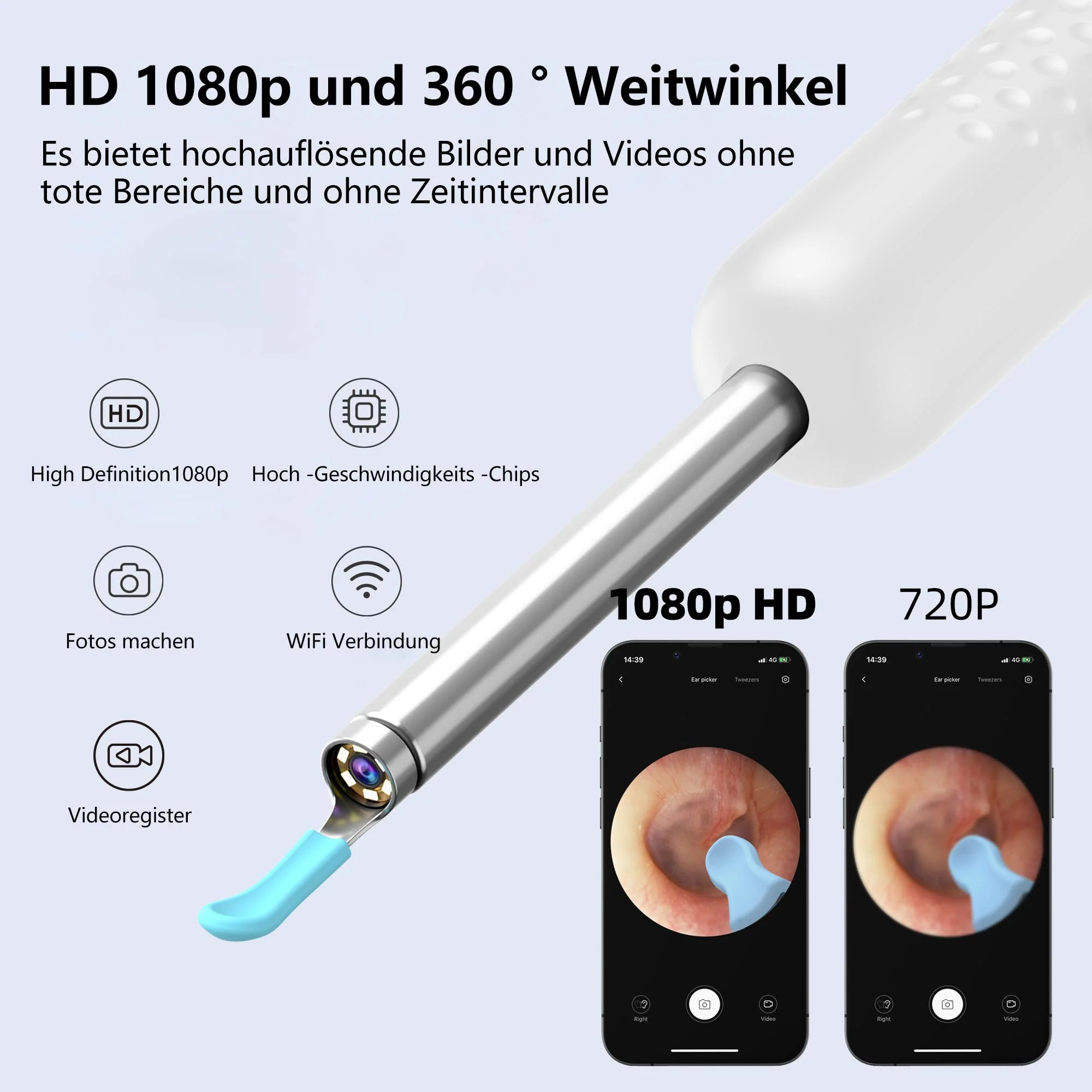Ear Wax Remover Otoscope: 1080P WiFi Ear Cleaner Camera, IP67 Waterproof Ear Cleaner, 360° Wide Angle Ear Cleaning Camera, 3.5 mm Lens Ear Endoscope with 6 LEDs for iPhone, iPad and Android - Image 2