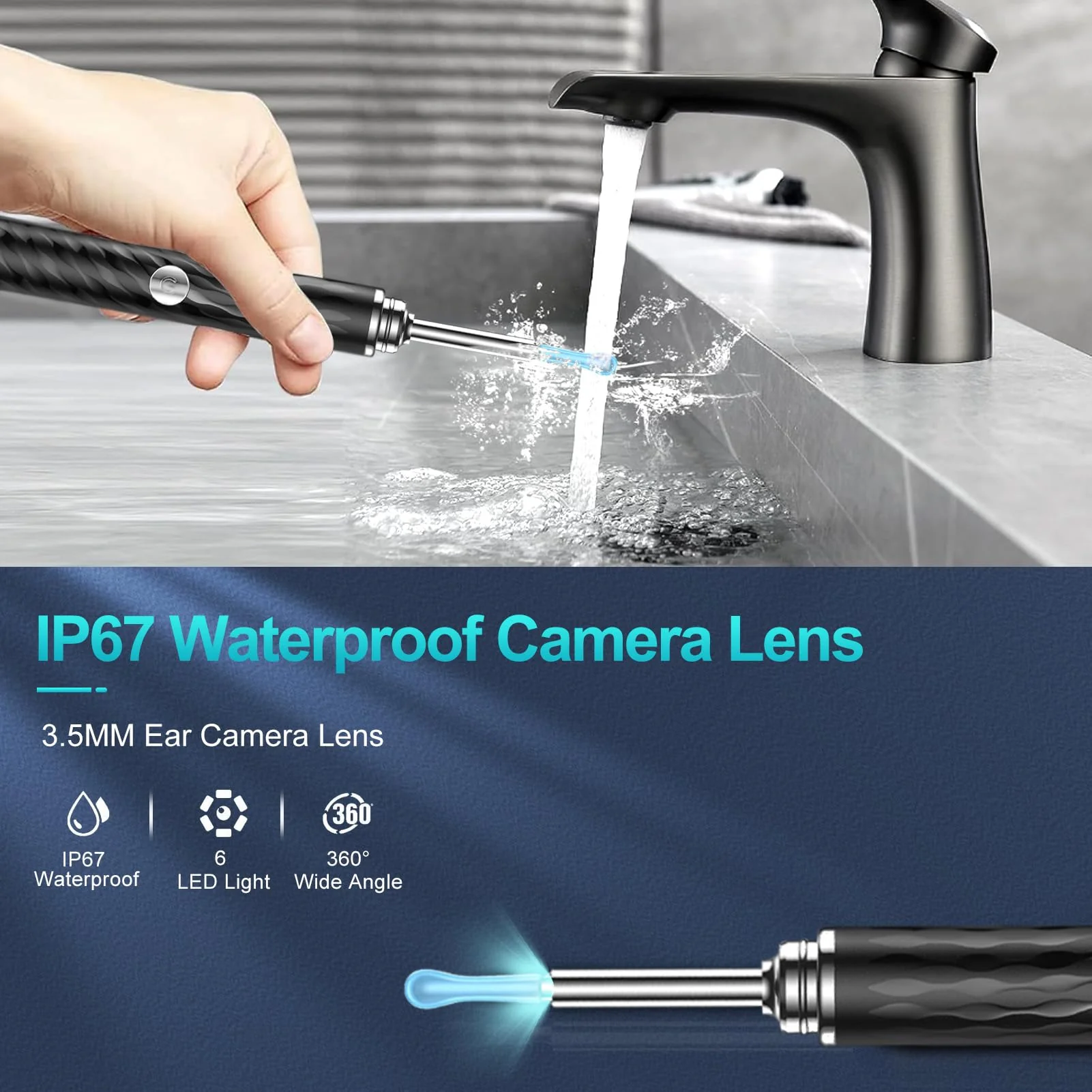 Ear Wax Remover Otoscope, 1080P WiFi Ear Cleaner Camera, IP67 Waterproof Ear Mirror 360° Wide Angle Ear Cleaner Otoscope Ear with 3.5 mm Lens and 6 LEDs for iPhone, iPad and Android, Smartphones - Image 4