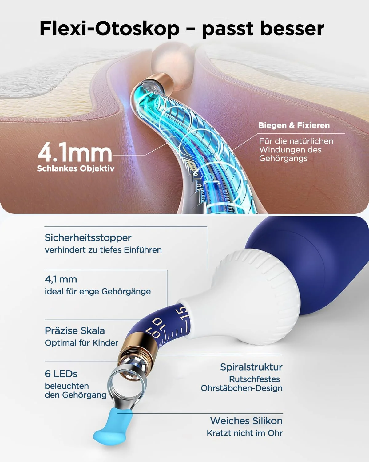Ear Wax Remover Otoscope: 1920P HD WiFi Flexible Ear Cleaner with Camera - 2025 New 360° Wide Angle Ear Cleaner with Light for Ears/Nose/Neck Examinations Otoscope for Adults Children - Image 3