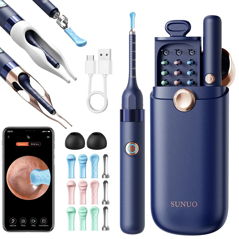 Ear Wax Remover Otoscope, Ear Wax Removal Camera Light Tool Set, 1080P HD WiFi Ear Cleaner with 4 LEDs, IP67 Waterproof & 360° Wide Angle Otoscope Camera, for iPhone, Android, iPad