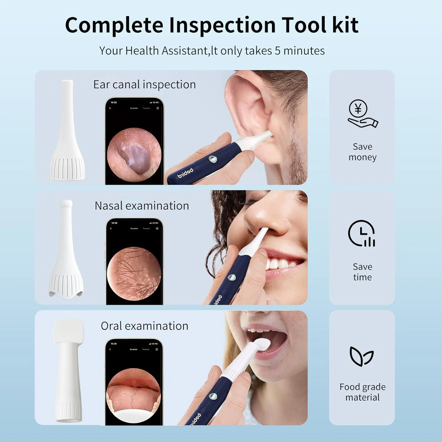 Ear Wax Remover Otoscope, Ear Wax Removal Camera Light Tool Set, HD Flexible Ear Cleaner, Painless Visual Tweezers Remover, for Ears/Nose/Neck Examinations, for Adults/Children - Image 6