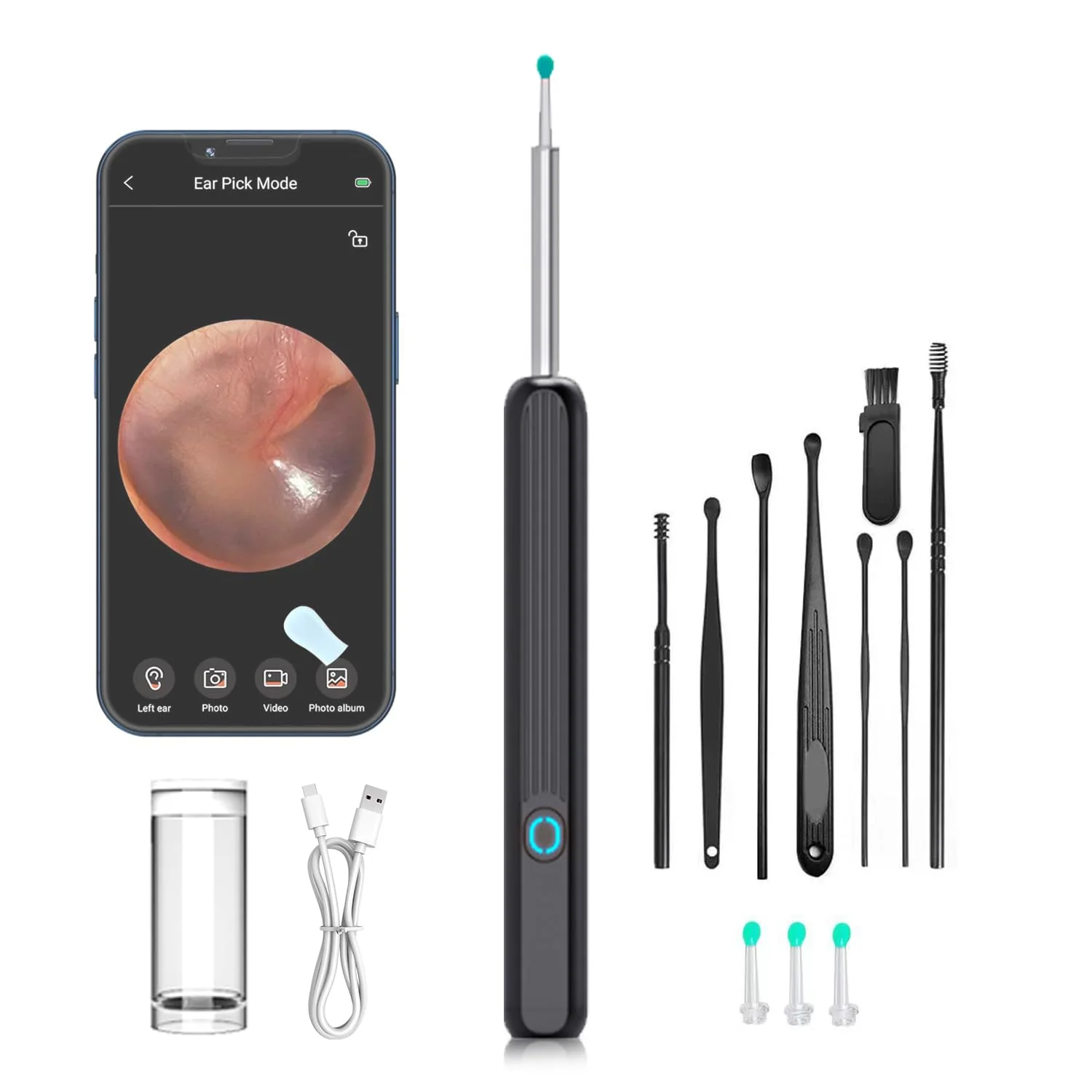 Ear Wax Remover Otoscope, WiFi Ear Cleaner Camera 1080P HD Ear Camera IPX5 Waterproof Ear Mirror 3.5 mm Lens Ear Endoscope with 6 LEDs for Phone, Pad and Android Smartphones