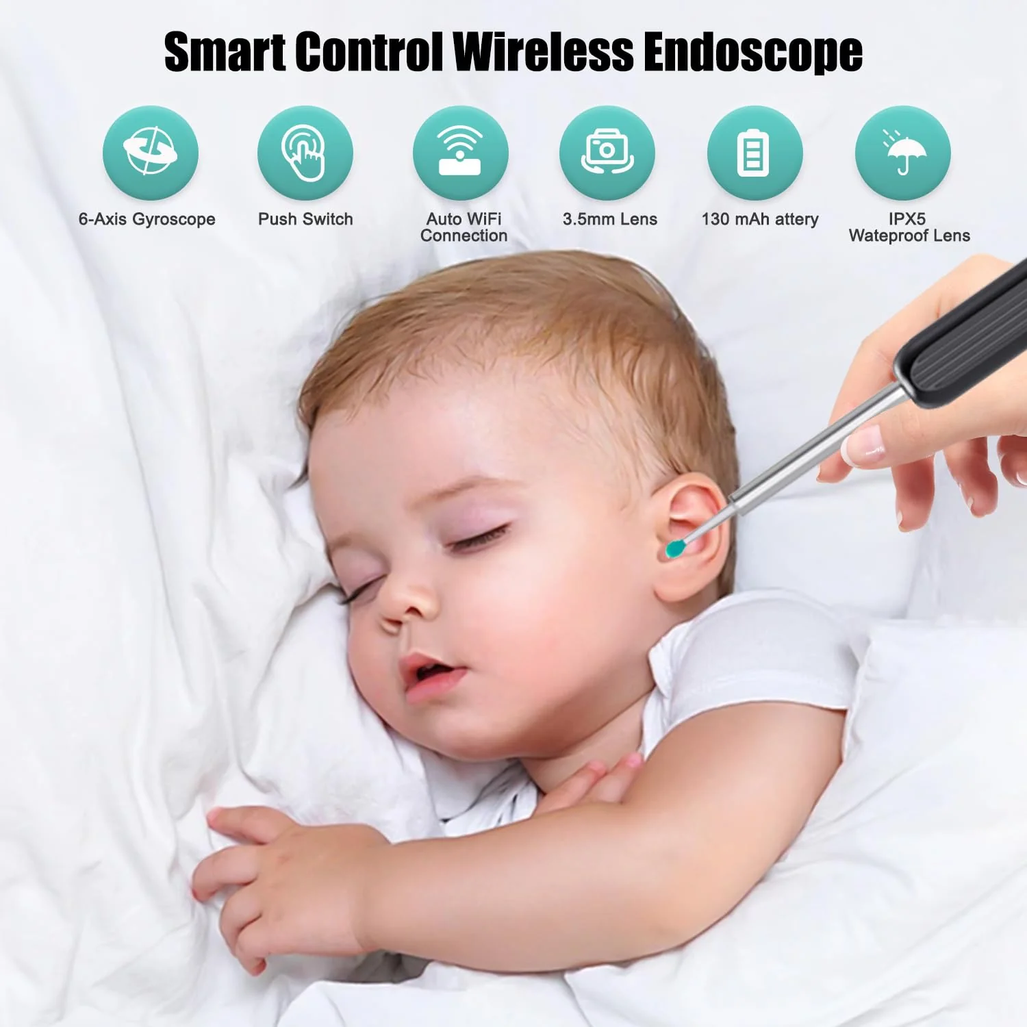 Ear Wax Remover Otoscope, WiFi Ear Cleaner Camera 1080P HD Ear Camera IPX5 Waterproof Ear Mirror 3.5 mm Lens Ear Endoscope with 6 LEDs for Phone, Pad and Android Smartphones - Image 2
