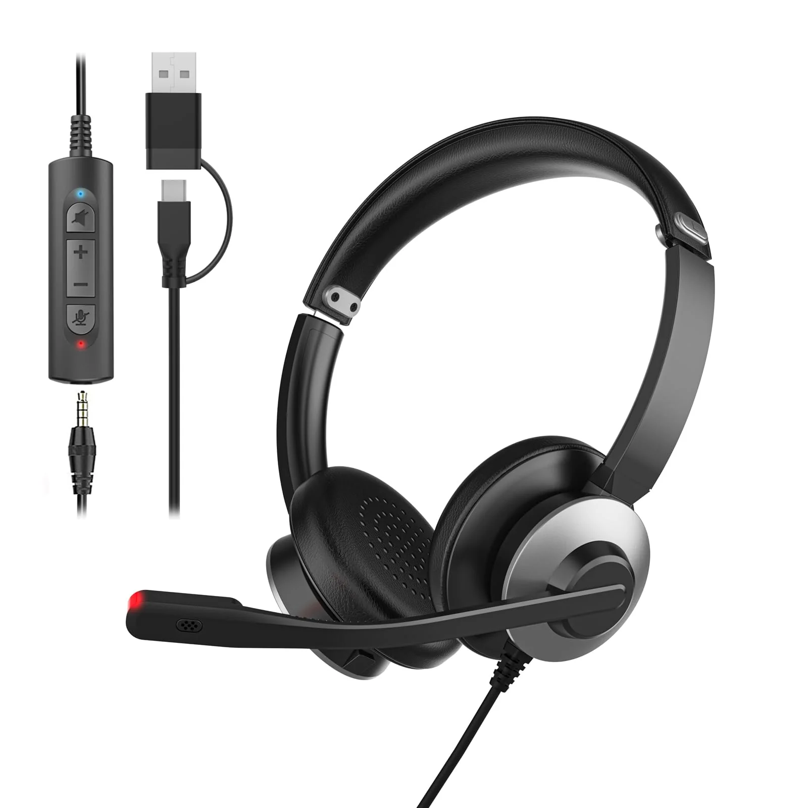 Earbay USB Headset with Microphone for PC, Headset with Mic, Computer Headset with Noise Canceling Microphone for Laptop, Wired Headphones with Mic for Home/Office/PC/Cell Phones Black&Grey