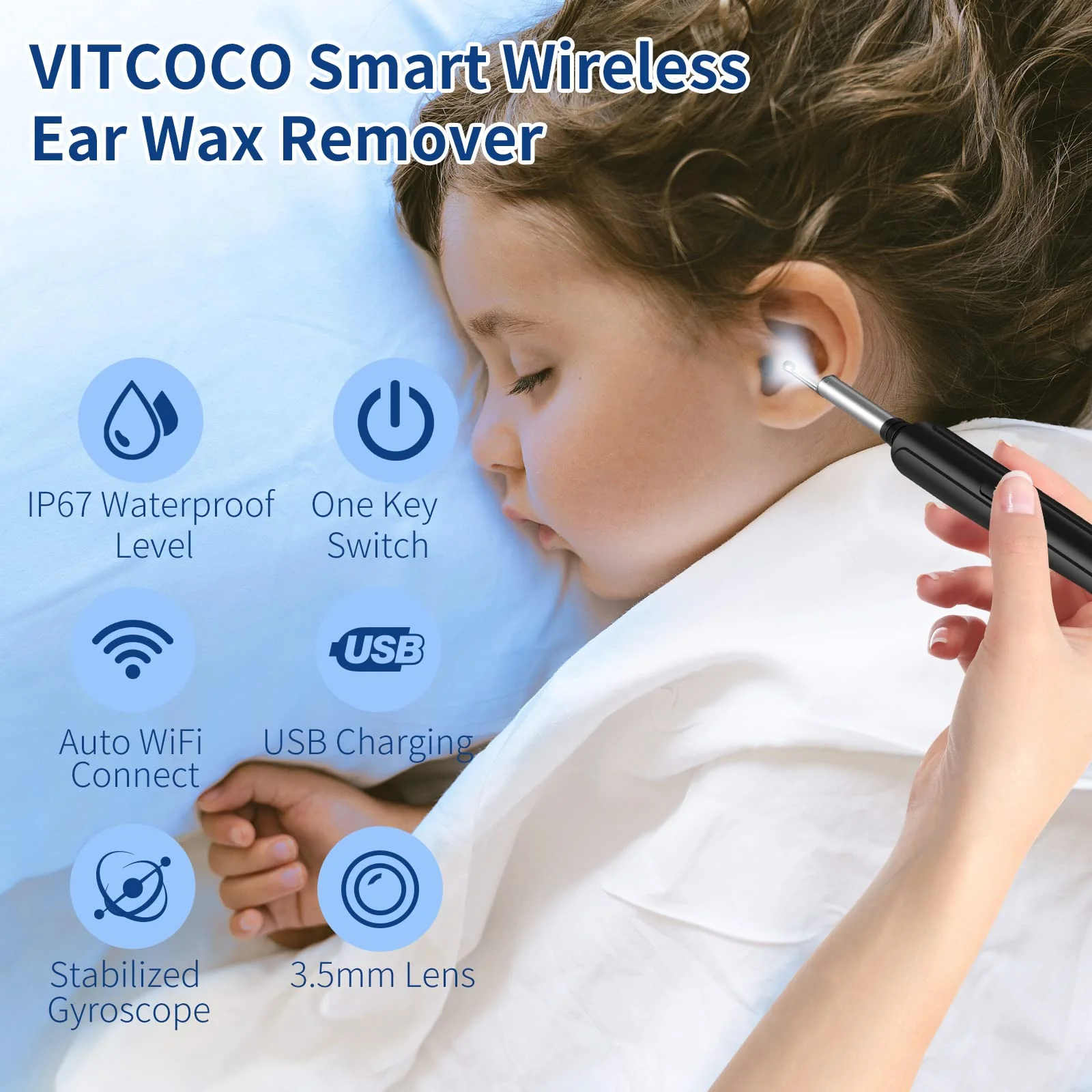 Earwax Remover Otoscope, VITCOCO WiFi Ear Cleaner Camera 5MP HD Ear Camera IP67 Waterproof Ear Mirror 3.5 mm Lens Ear Endoscope with 6 LEDs for iPhone, iPad and Android Smartphones (Black) Black - Image 5