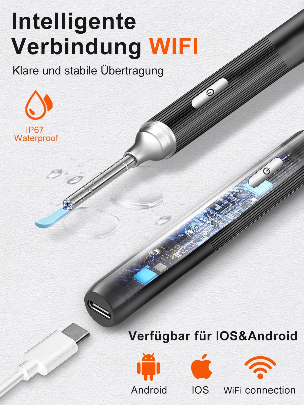 Earwax Remover, PARPAT Ear Cleaner Otoscope with 1080P HD Camera, IP67 Waterproof Ear Mirror 360° Wide Angle 6 LEDs Otoscope with Light, Earwax Removal Kit for iPhone, iPad, Android S16 - Image 3