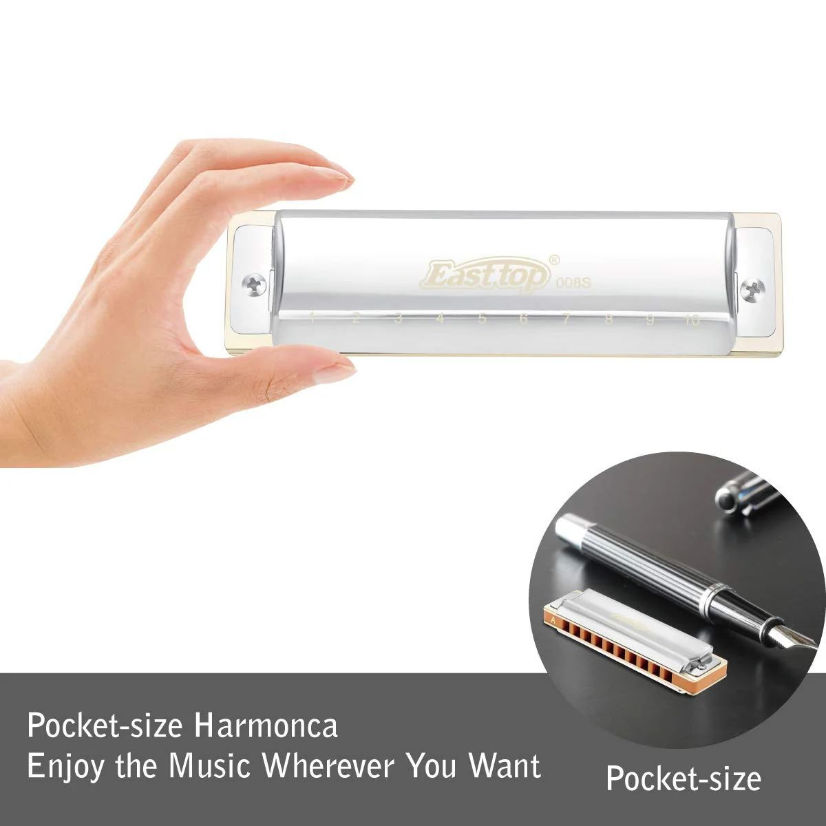 East top 10 Holes Professional Diatonic Blues Harmonica Key of A with Silver Cover, Probgrade Harmonicas For Adults, Professional Player and Students - Image 4