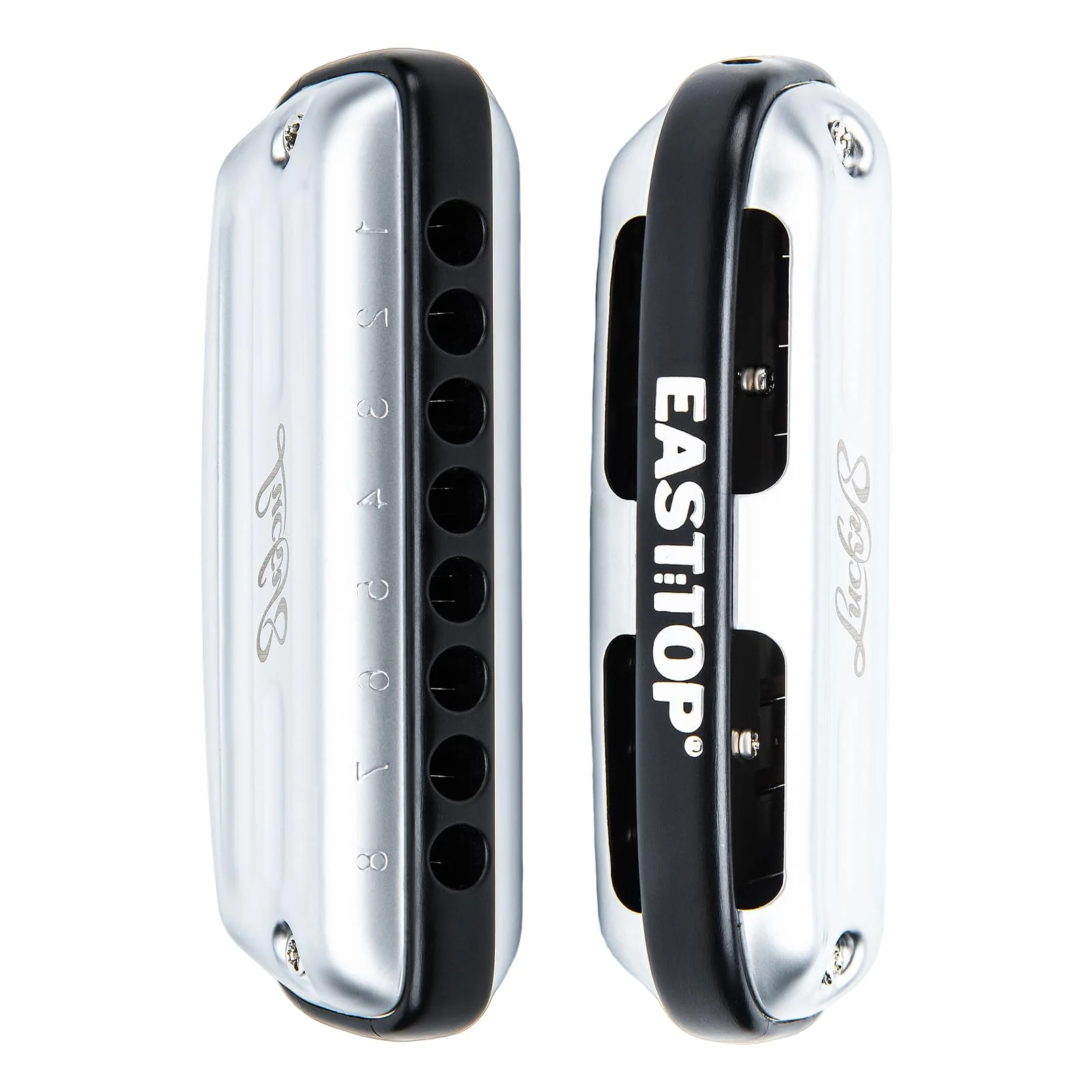 East top 8 Hole Blues Harmonica, G Key Diatonic Mouth Organ Harmonica For Adults, Beginners, Professionals and Students, as a Gift,silver