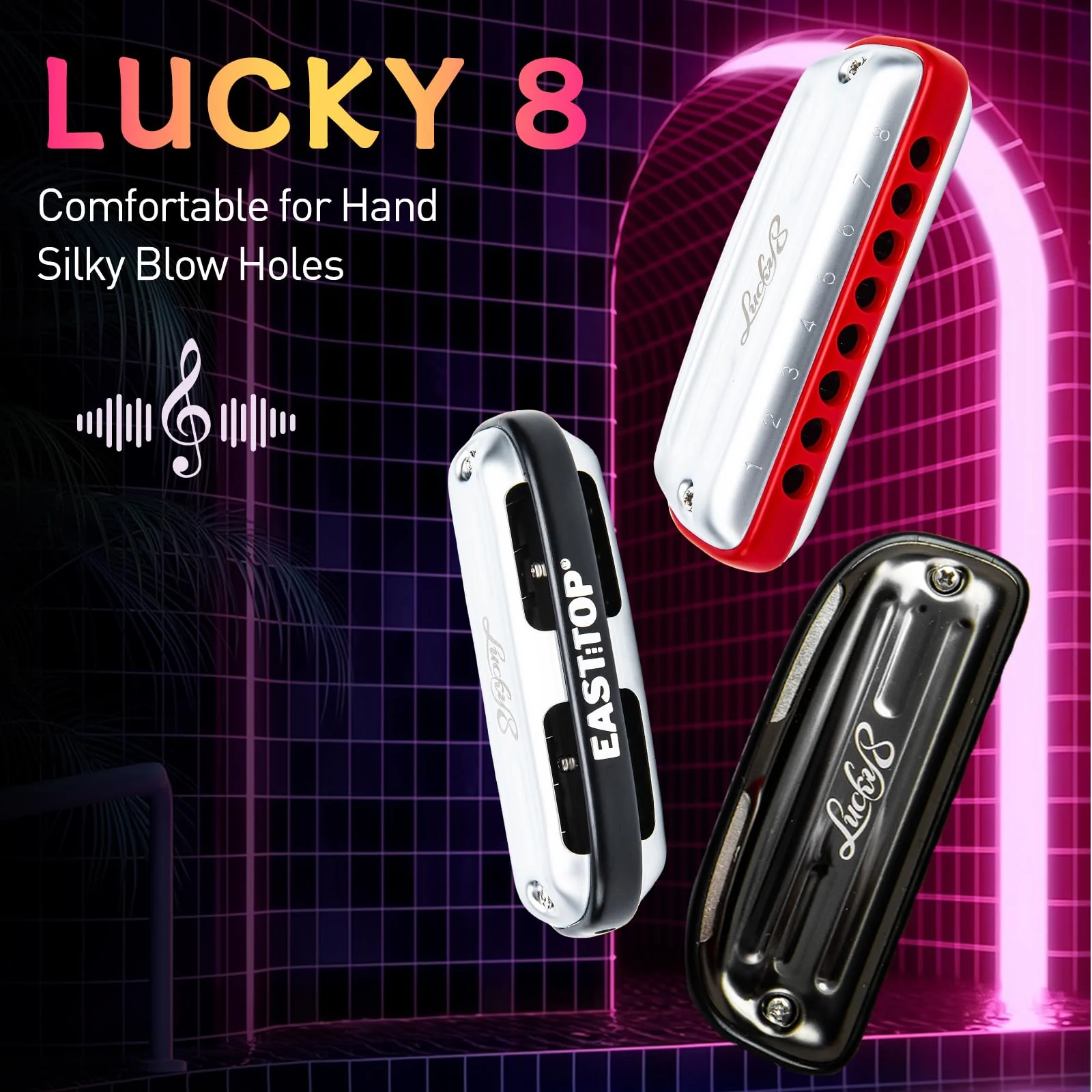East top 8 Hole Blues Harmonica, G Key Diatonic Mouth Organ Harmonica For Adults, Beginners, Professionals and Students, as a Gift,silver - Image 6