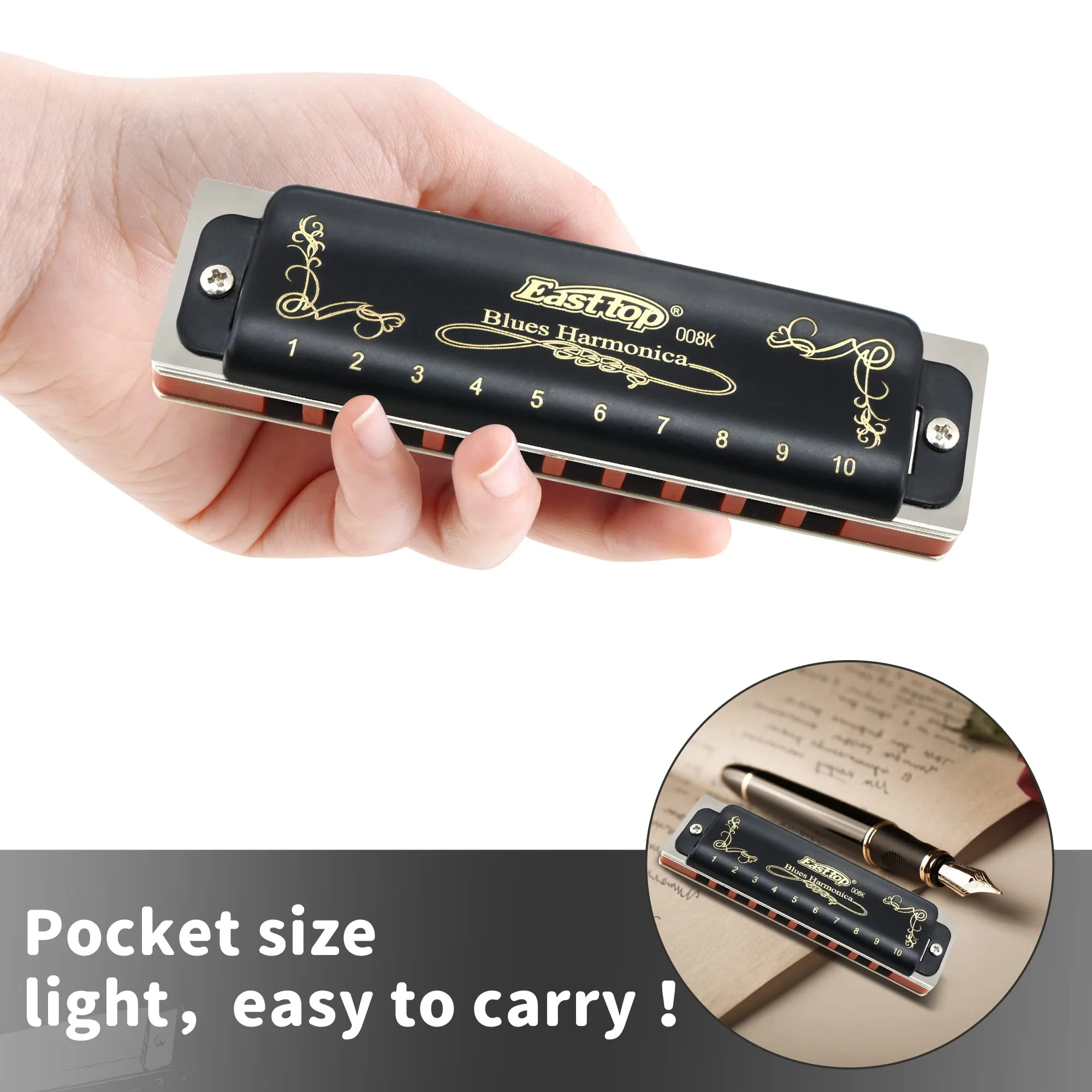 East top Diatonic Harmonica Key of Ab 10 Holes 20 Tones 008K Mouth Organ with Black Cover, Top Grade Harmonica for Adults, Professionals and Students - Image 5