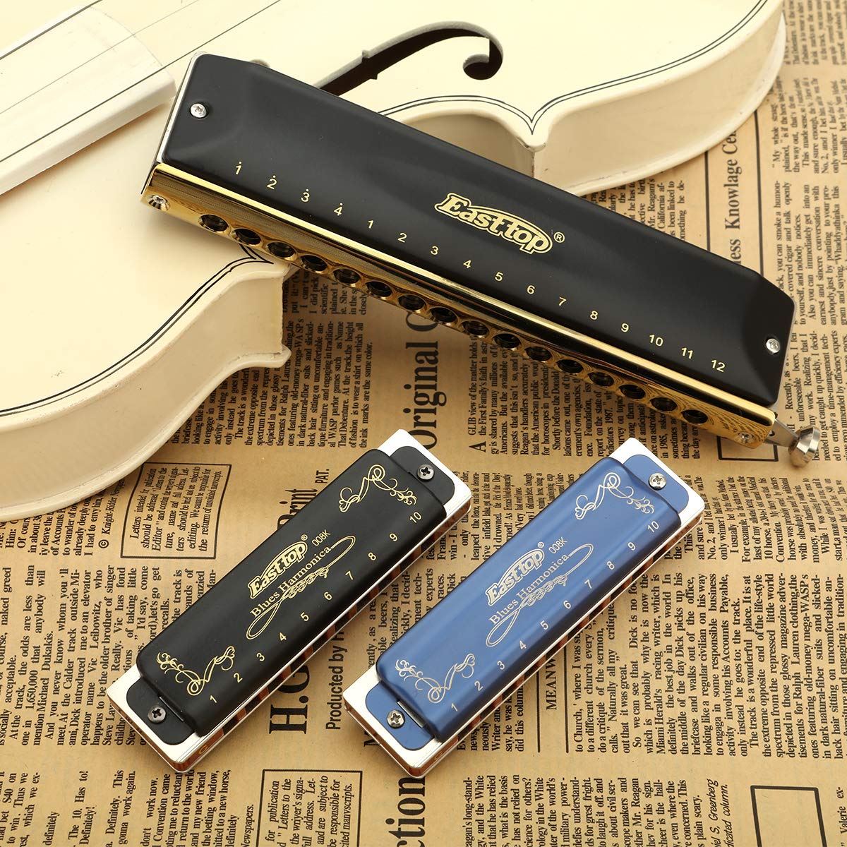 East top Diatonic Harmonica Key of Bb 10 Holes 20 Tones 008K Mouth Organ with Black Cover, Top Grade Harmonica for Adults, Professionals and Students Black-Bb - Image 7