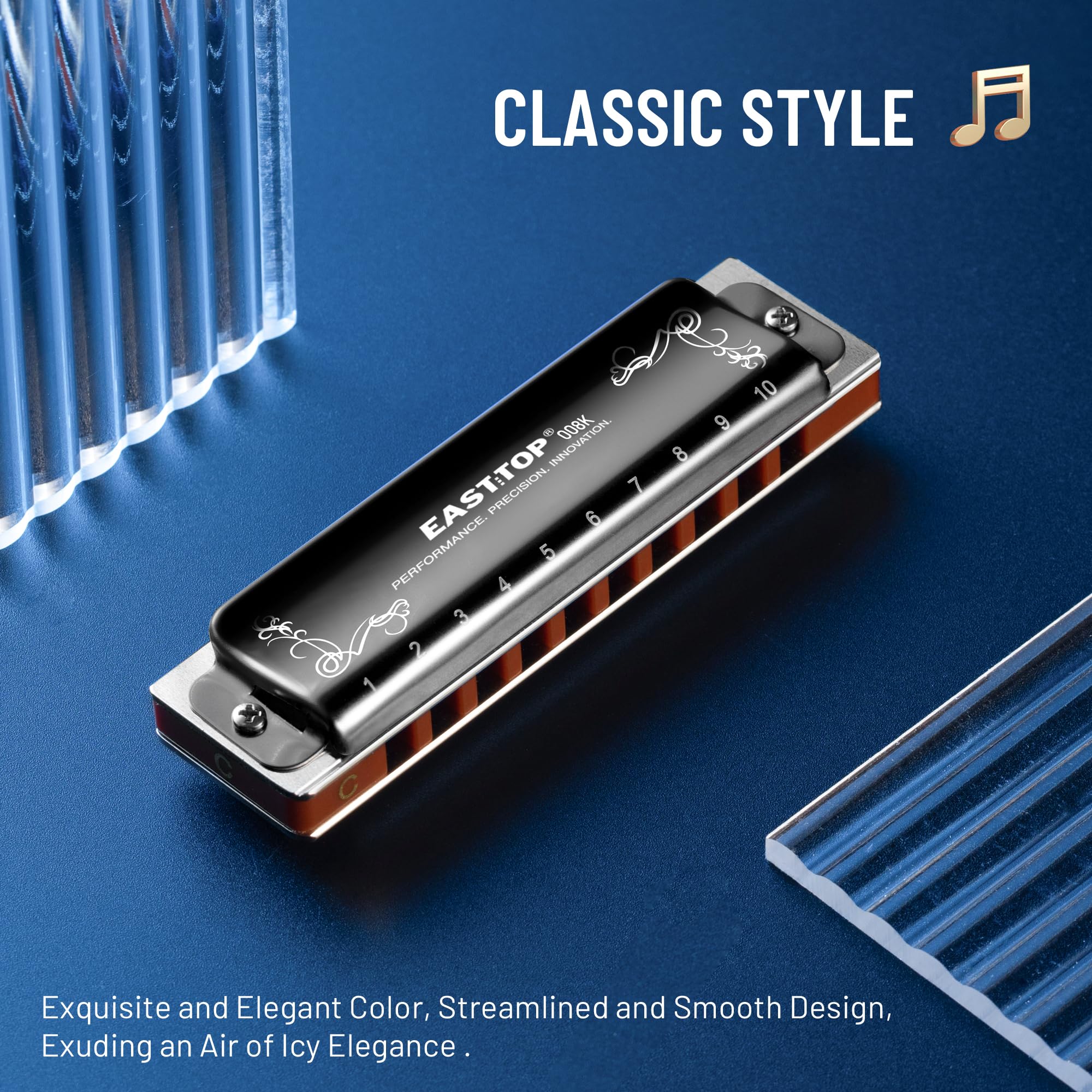 East top Harmonica C, Updated Diatonic Blues Deluxe Harmonica C Key 10 Holes 20 Tones Professional Diatonic Mouth Organ, harmonica for Adults, Professionals, Beginners and Students as gift black - Image 8