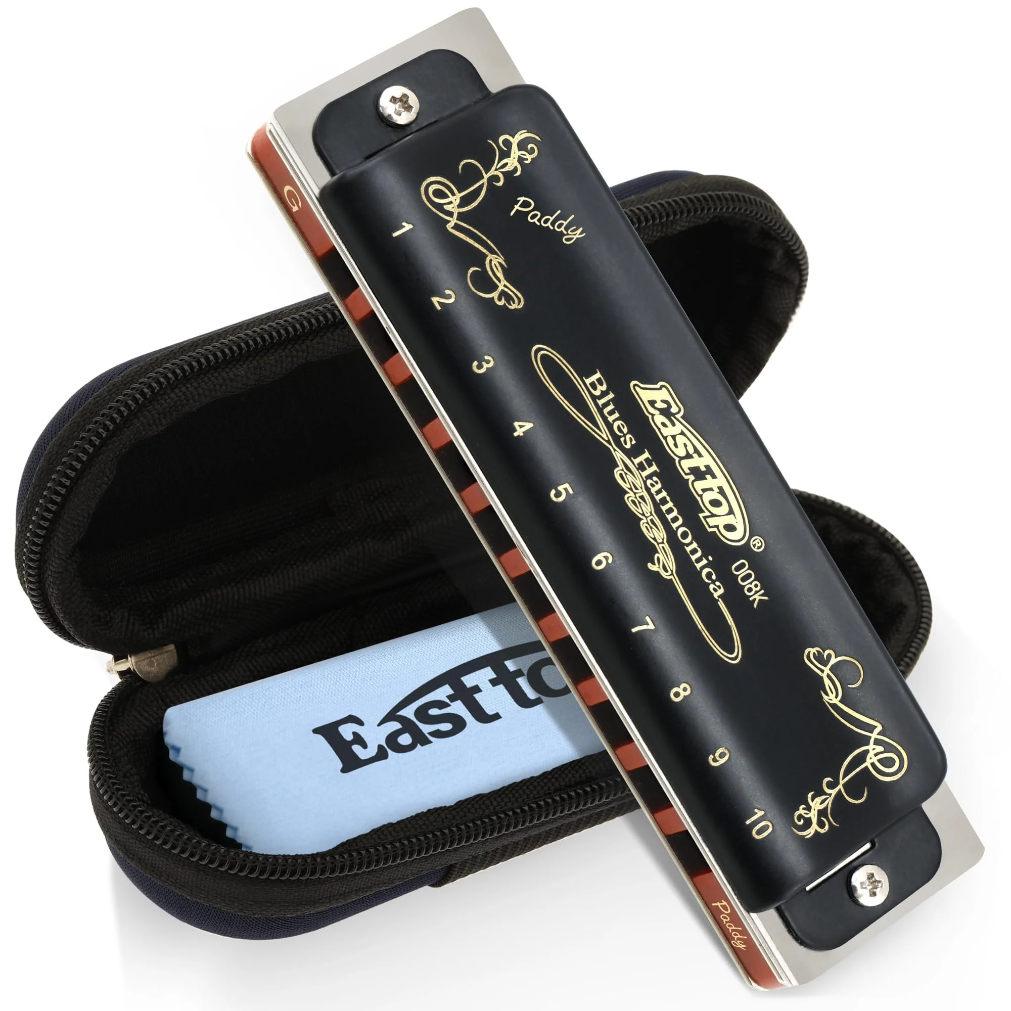 East top Harmonica, Diatonic Blues Harmonica key of Paddy G, 10 Holes 20 Tones 008K Mouth Organ Harmonica for Adults, Professionals and Students black-Paddy G - Image 6