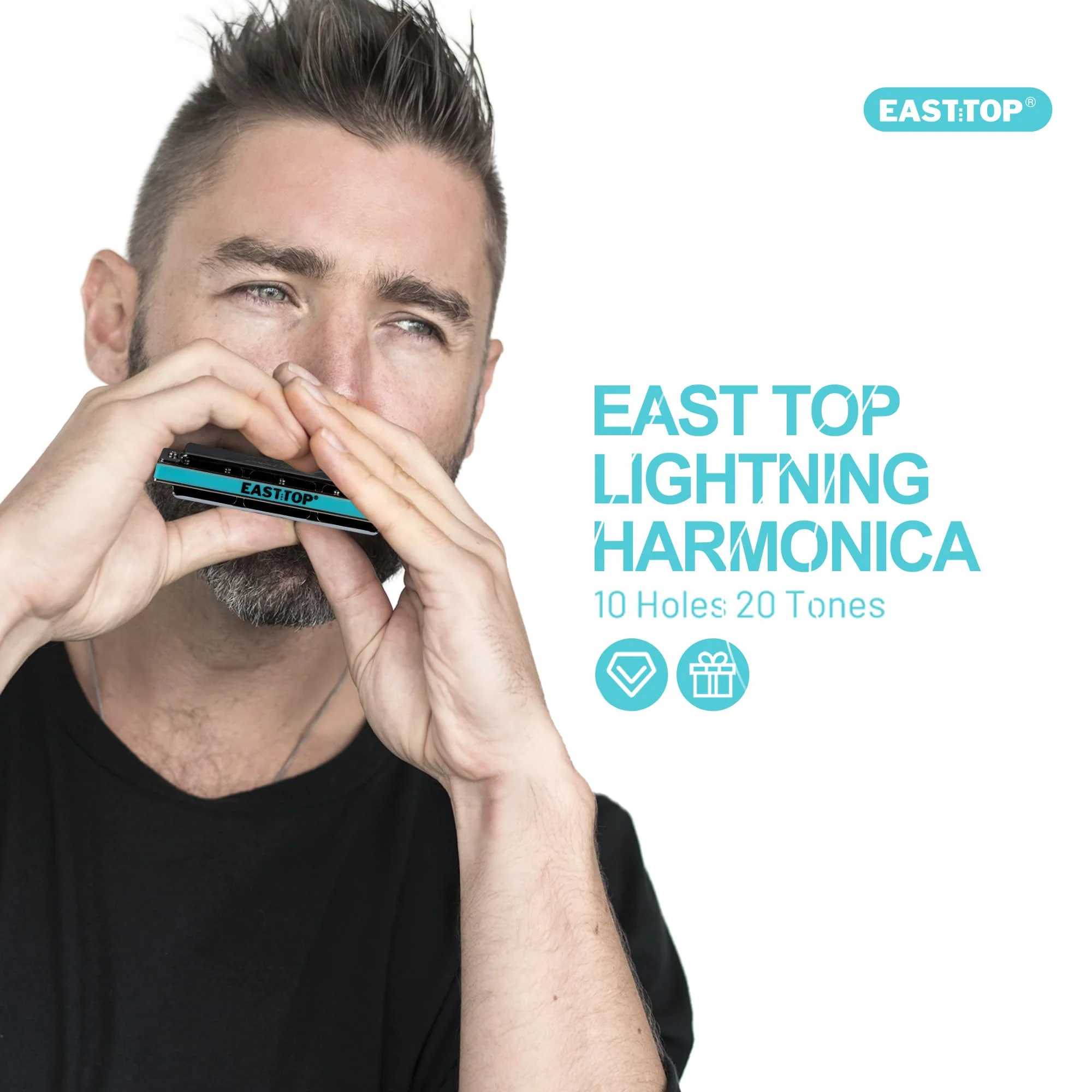 East top Lightning Harmonica, Advanced Diatonic Harmonica Key of C, 10 Holes Mouth Organ Harmonica with Silver Cover, Blues Harmonicas For Adults, Professionals and Students silver-C - Image 5