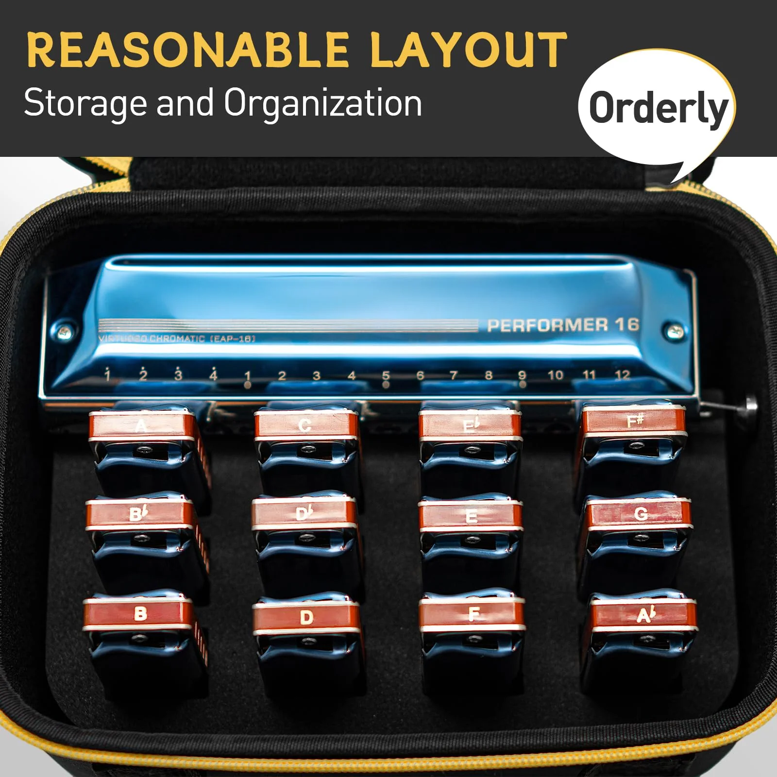 East top Multifunctional Harmonica Carry Case for 12 Pcs Blues Harmoncia,1 Pcs Chromatic Harmonica and Other Harmonica Accessories - Image 2