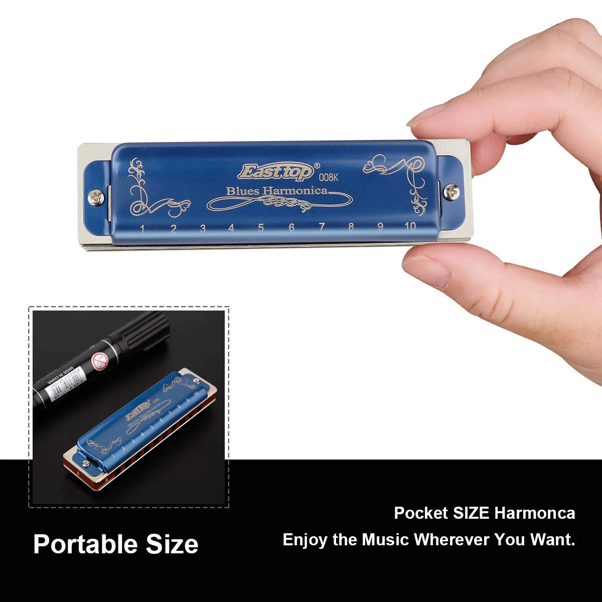 East top Professional Harmonica Blues Key of A 10 Hole 20 Tone Heavy Duty with Case & Cleaning Cloth for Professional Player, Beginner by Eison-East Top,Blue,Best Gift Blue A - Image 7