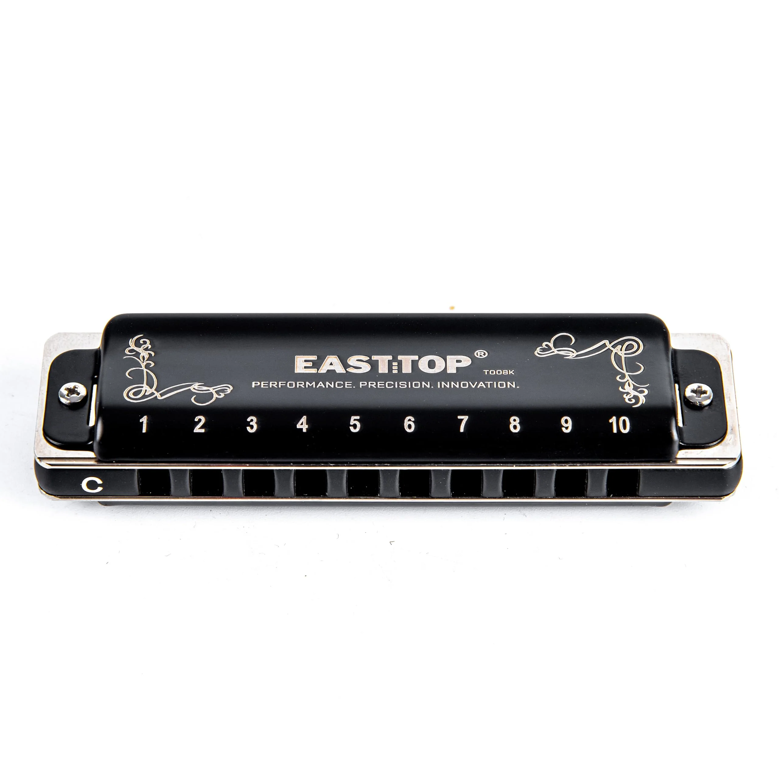 EAST TOP T008K 2.0 Update Harmonica Key of C, 10 Holes Diatonic Mouth Organ with Zipper Case, Standard Deluxe Harmonica For All Levels, Professionals, Beginners and Students, as a Gift BLACK-C