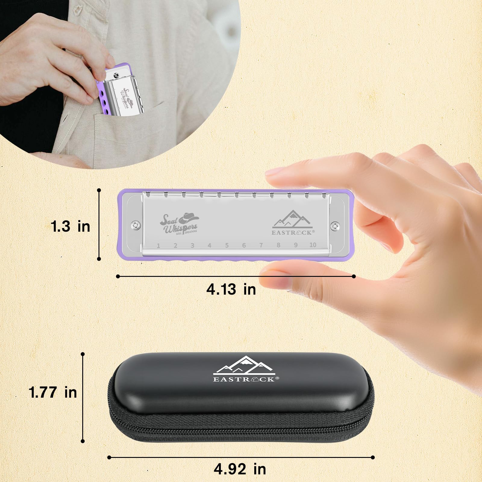 EASTROCK 10 Holes Blues Harmonica Key of C Mouth Organ with Case has Explosive Power For Adults Professionals Beginners CB05 Purple - Image 2
